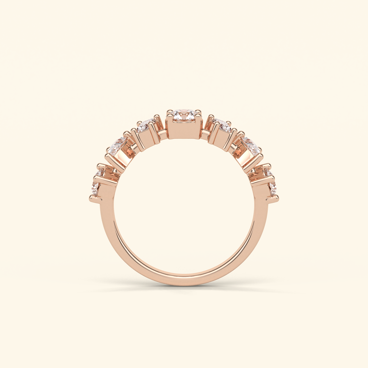 1.4 CT Pear, Baguette and Round Moissanite Half Eternity Wedding Band in Solid Gold – DEF Color, VVS Clarity