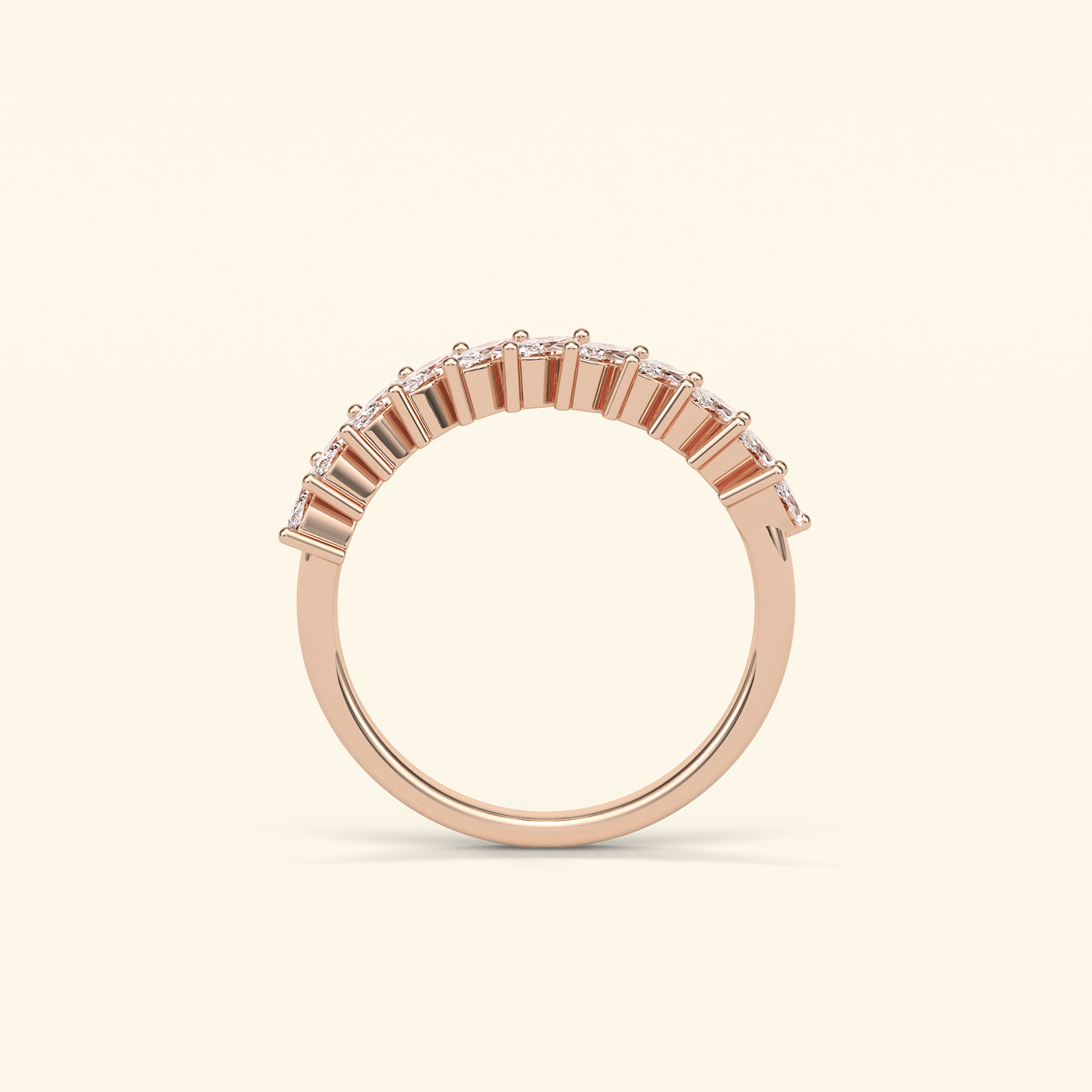 0.78 CT Marquise Moissanite Half Eternity Wedding Band in Solid Gold – DEF Color, VVS Clarity