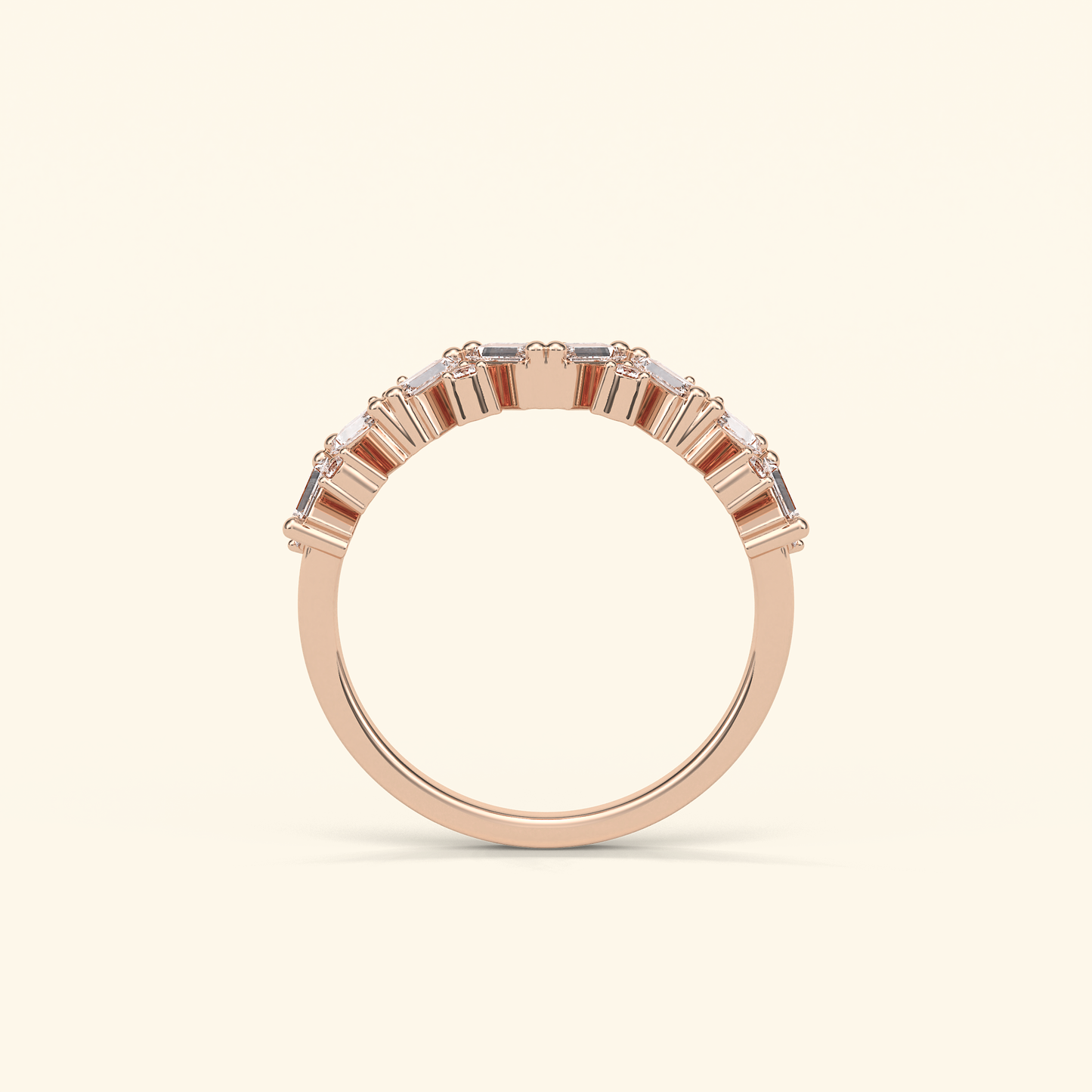 0.44 CT Baguette and Round Moissanite Half Eternity Wedding Band in Solid Gold – DEF Color, VVS Clarity