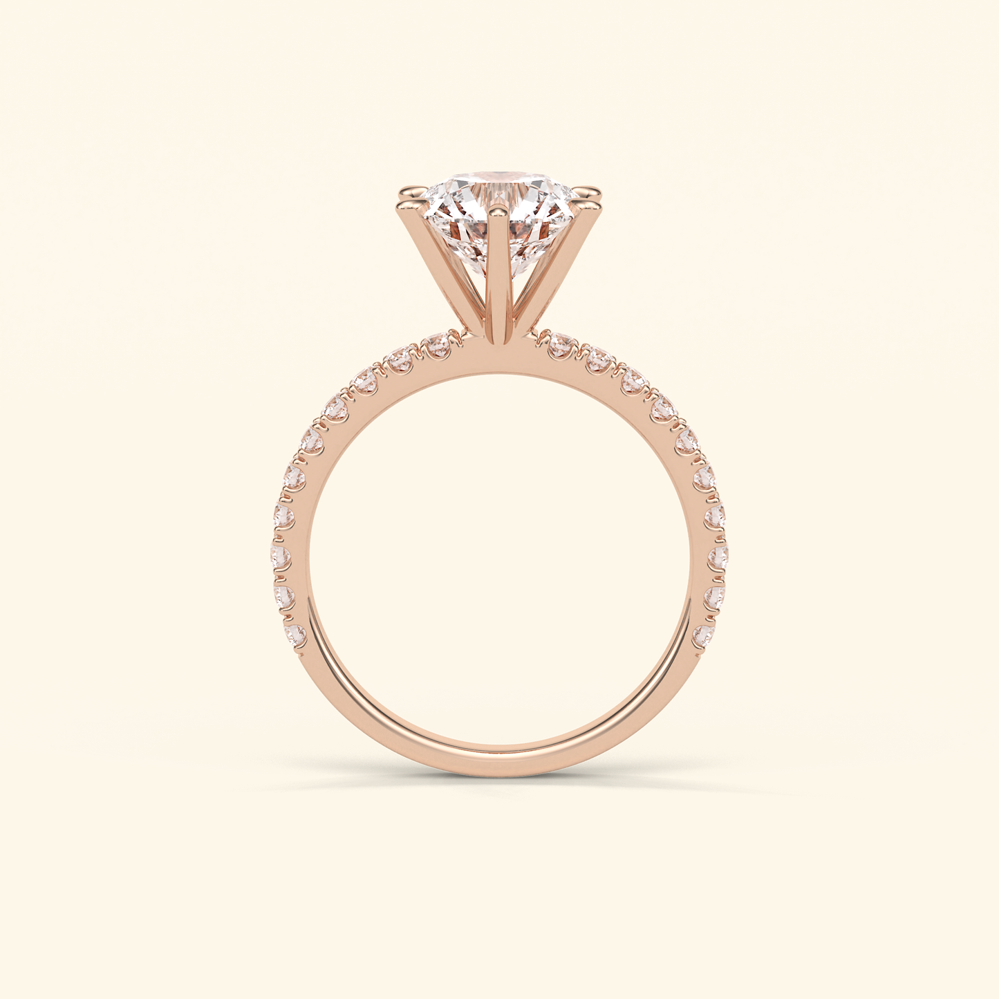 Round Moissanite Engagement Ring ā 2.30 CT Center Stone with Pave Band in Solid Gold