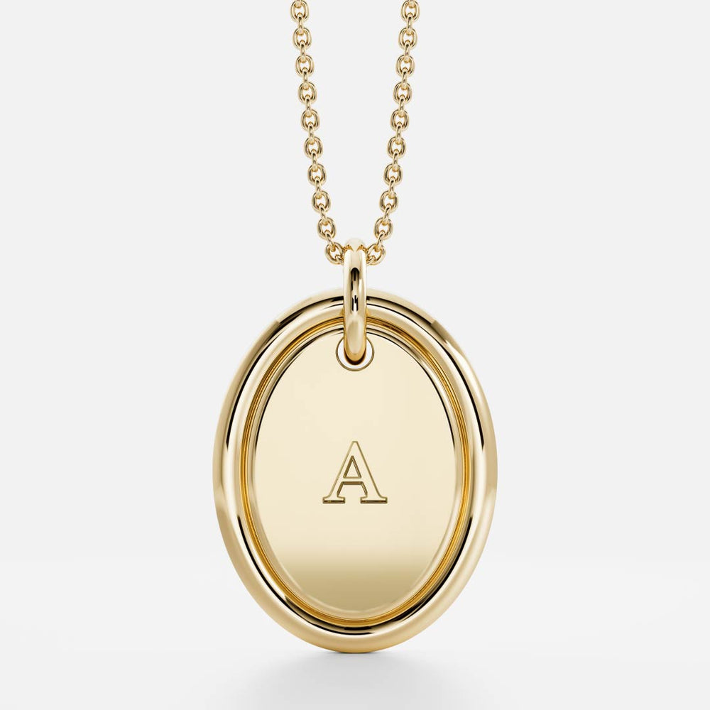 Oval Shape Letter Pendant Necklace in Solid Gold 1