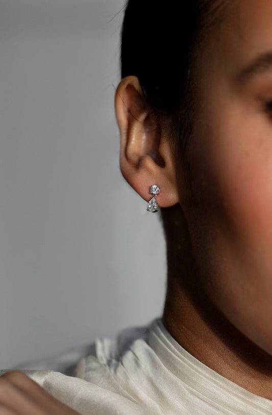 1.2 TCW Pear & Round Cut Stud Moissanite Earrings