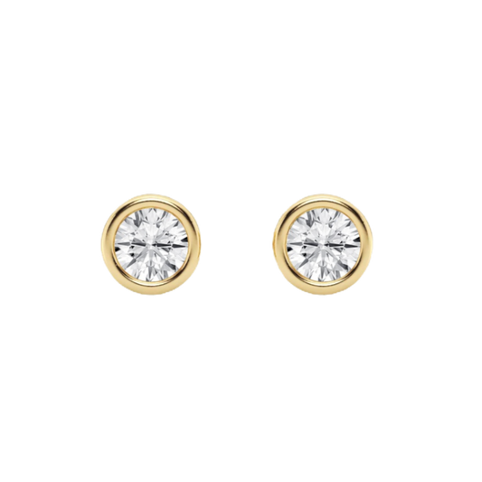 Classic 0.20 TCW Round Cut Moissanite Bezel Stud Earrings in Gold 1