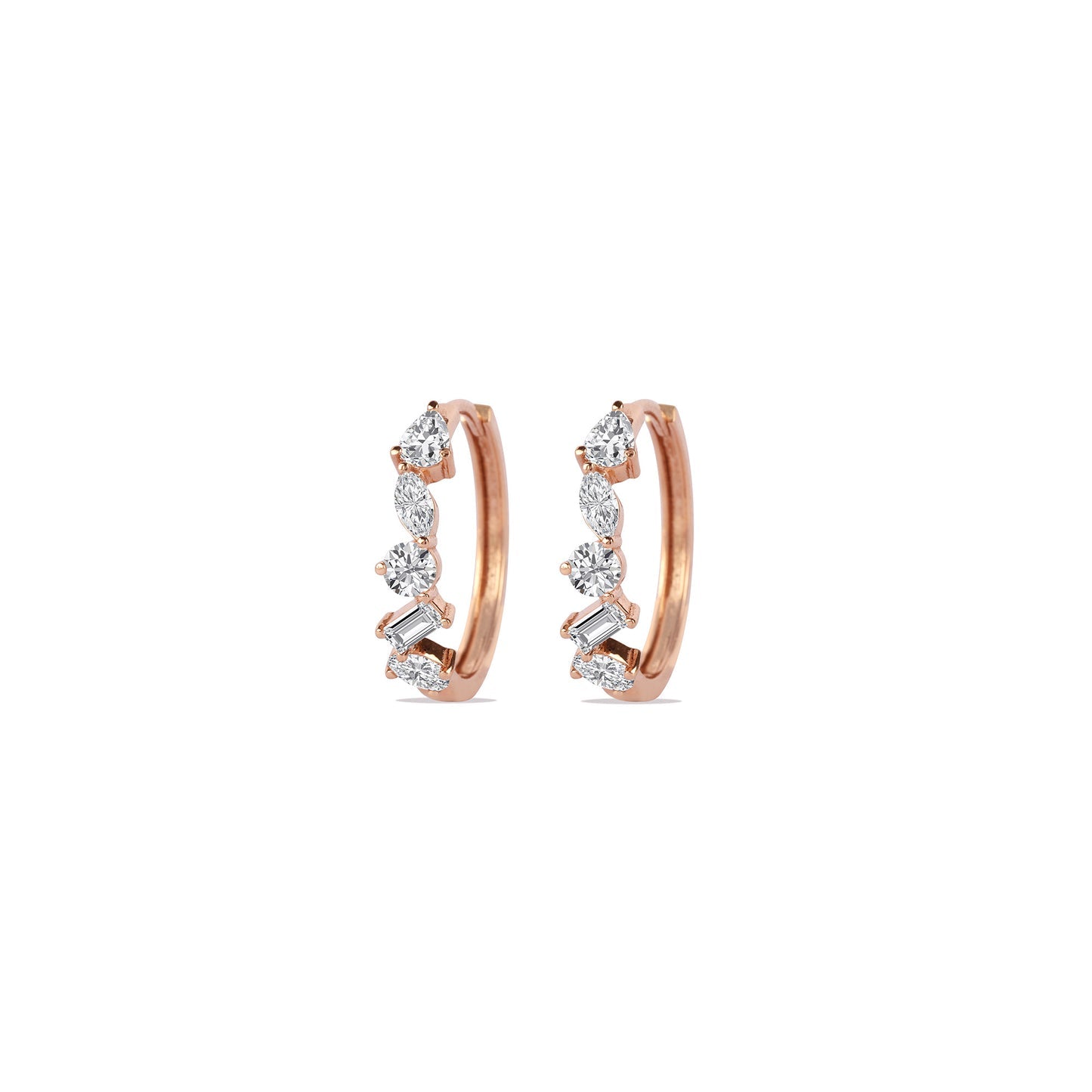 1.50 TCW Round, Marquise, Pear & Baguette Cut Moissanite Hoops Earrings in Gold 2