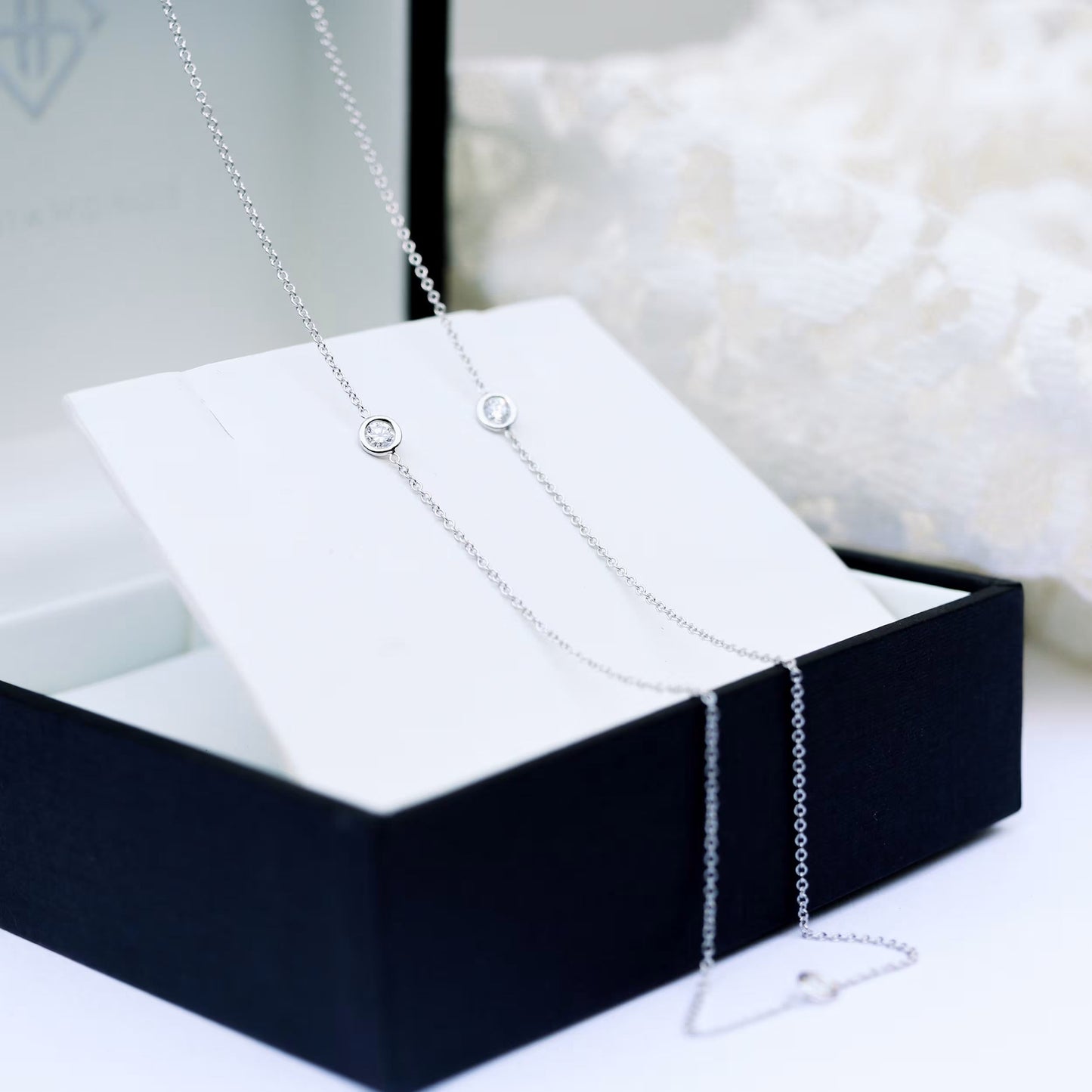 0.30 TCW Round Moissanite Diamond Floating Diamond Bezel Necklace in Solid Gold 2