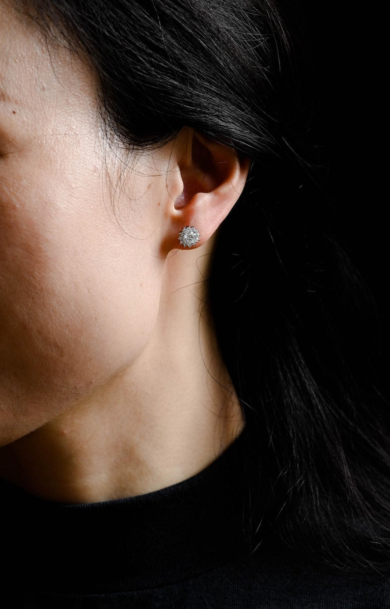 1.20 TCW Round Cut Moissanite Halo Stud Earrings in Gold 2