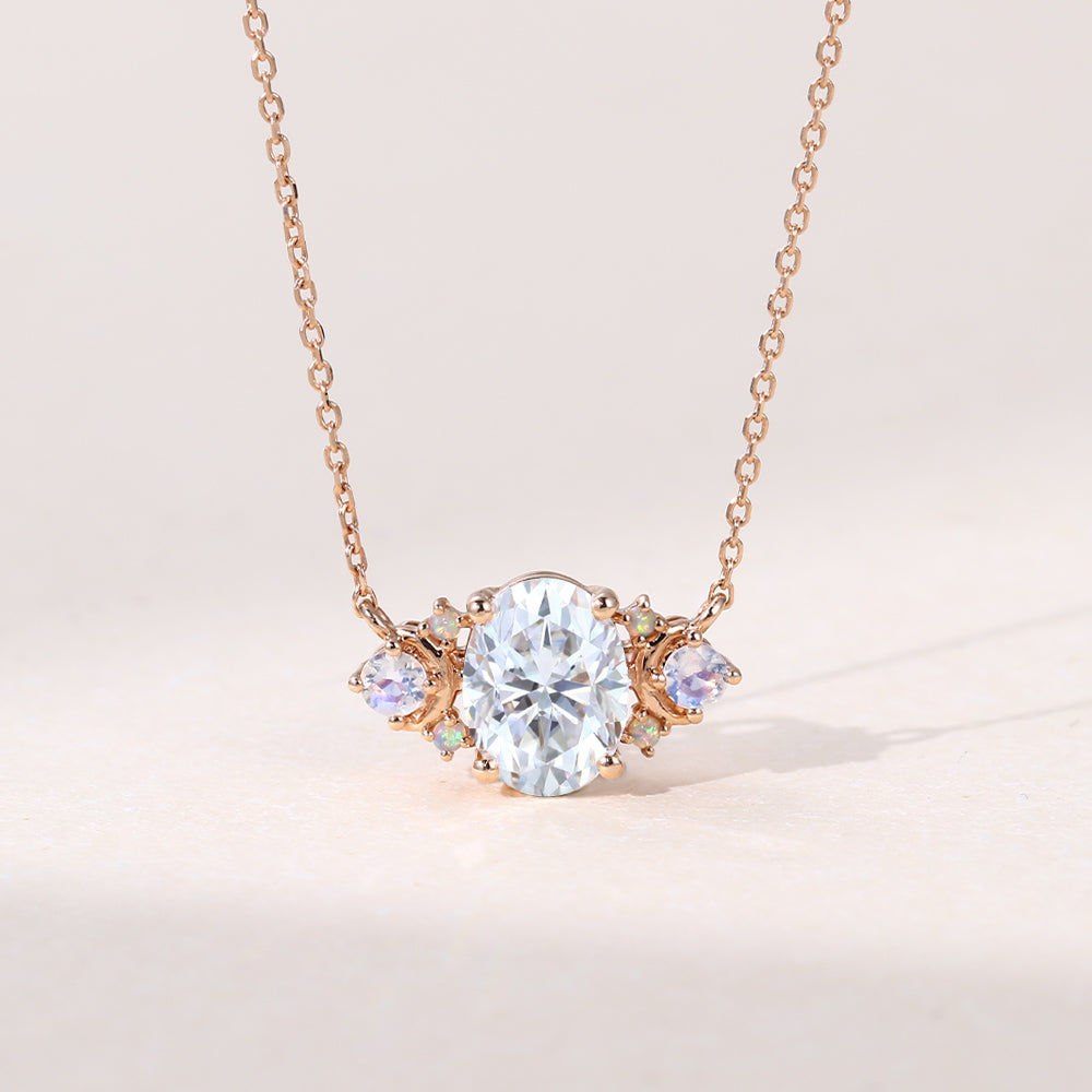 2.10 CT Oval Cut Moissanite Diamond Cluster Pendant Necklace in Solid Gold 1