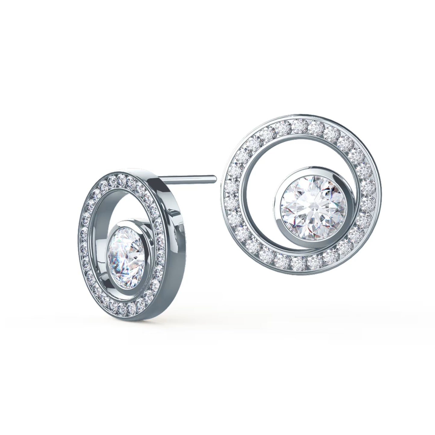 1.0 TCW Round Cut Moissanite Bezel Circle Stud Earrings in Gold 2