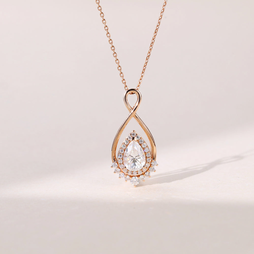 2.20 CT Pear Cut Moissanite Diamond Halo Pendant Necklace in Solid Gold 1