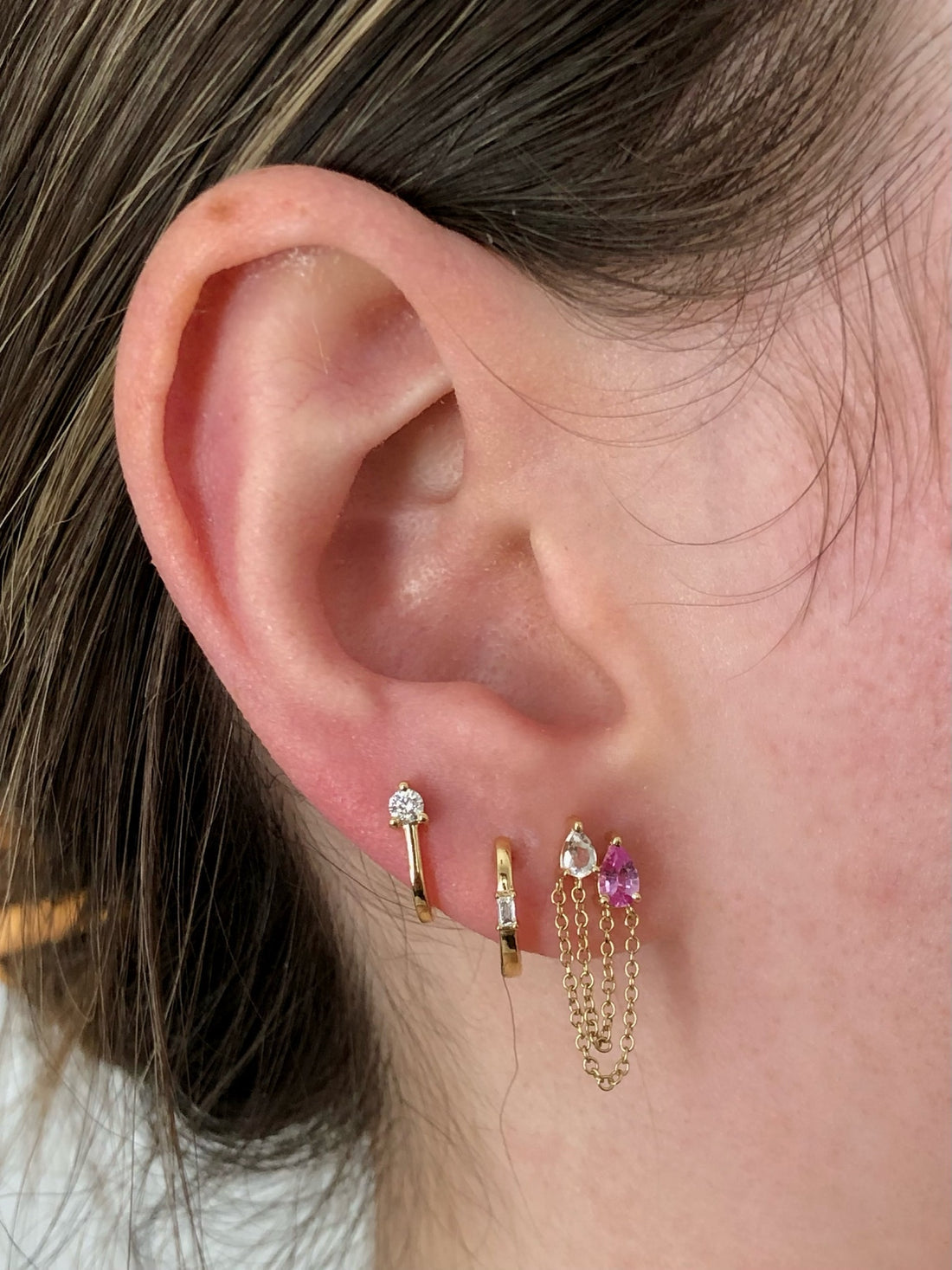 0.10 TCW Round Cut Moissanite Cuff Earrings in Gold 2