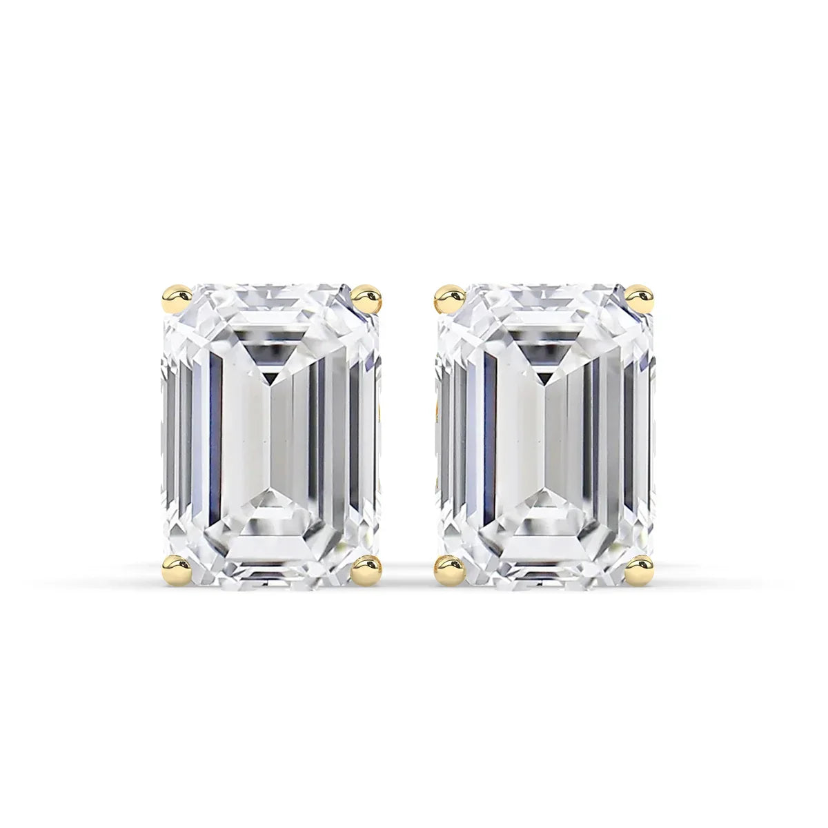 2.0 TCW Emerald Cut Moissanite Hidden Halo Stud Earrings in Gold 1