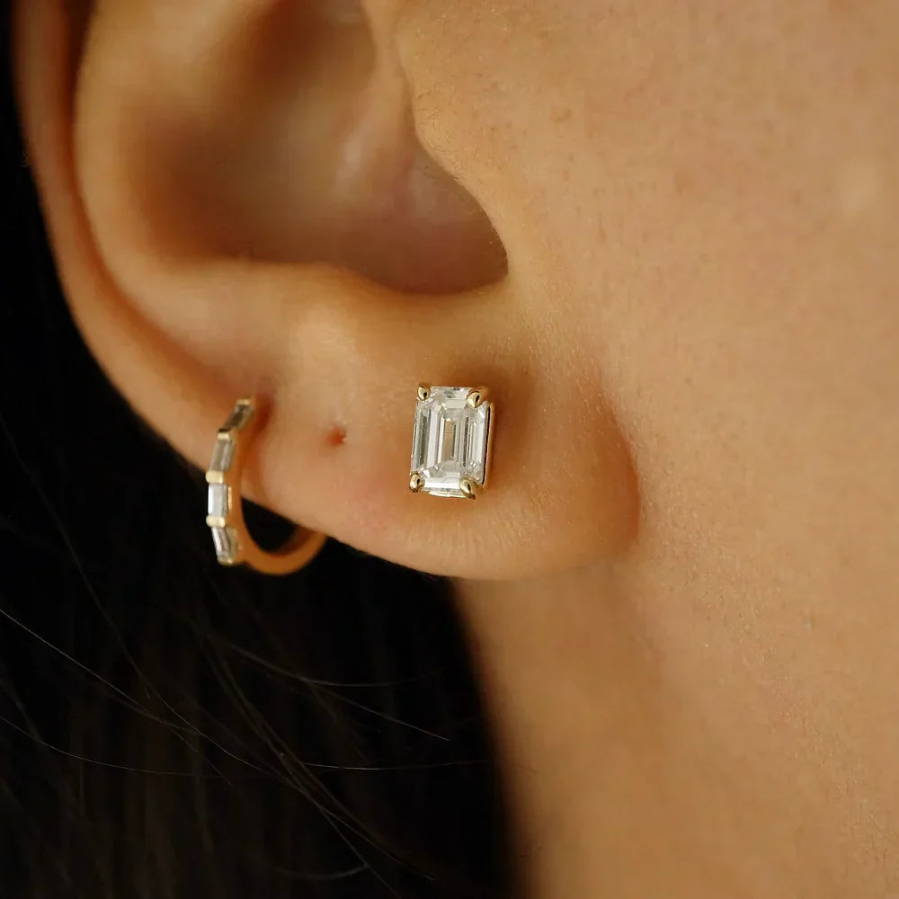 Classic 0.50 TCW Emerald Cut Moissanite Stud Earrings in Gold 2