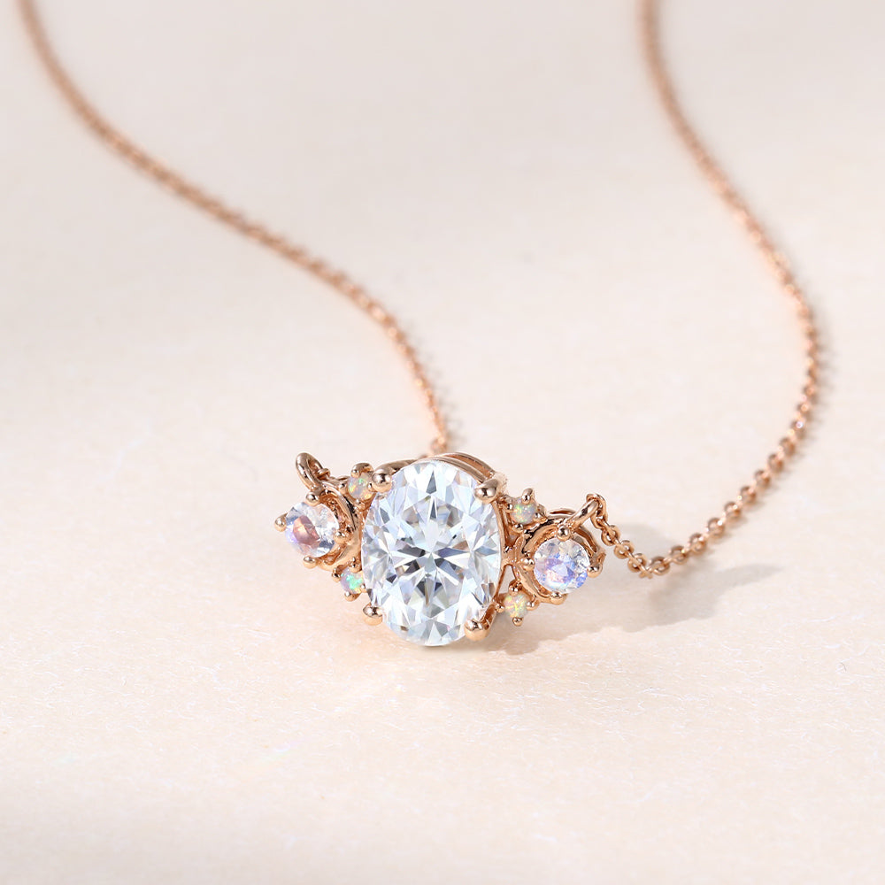 2.10 CT Oval Cut Moissanite Diamond Cluster Pendant Necklace in Solid Gold 2