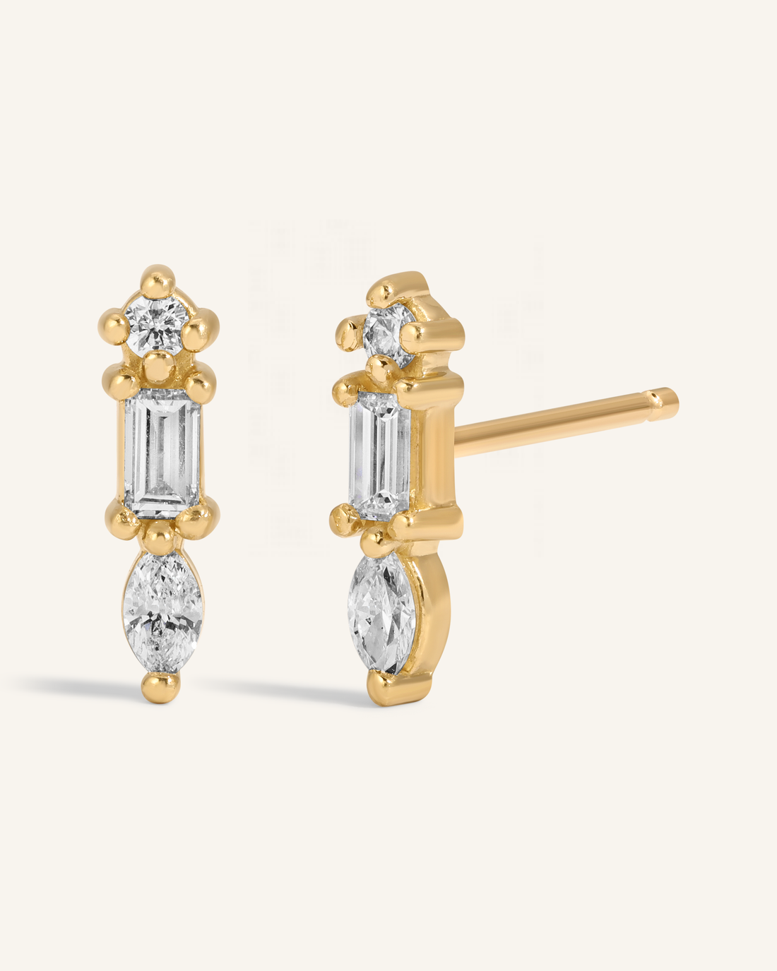 0.30 TCW Round, Marquise & Baguette Cut Moissanite Multi Stone Stud Earrings in Gold 1