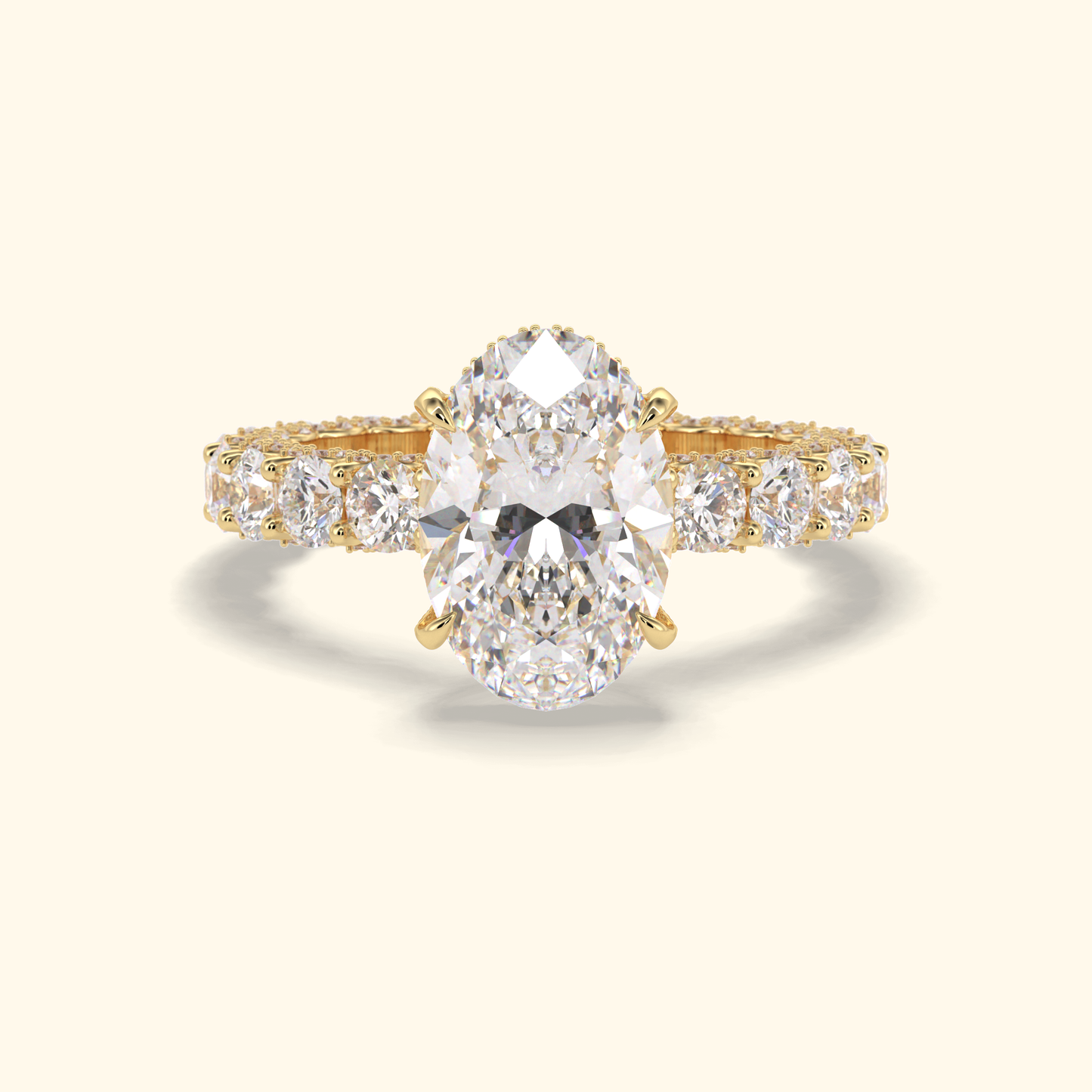Oval Moissanite Hidden Halo Engagement Ring – 3.09 CT Center Stone With Pave Setting in Solid Gold
