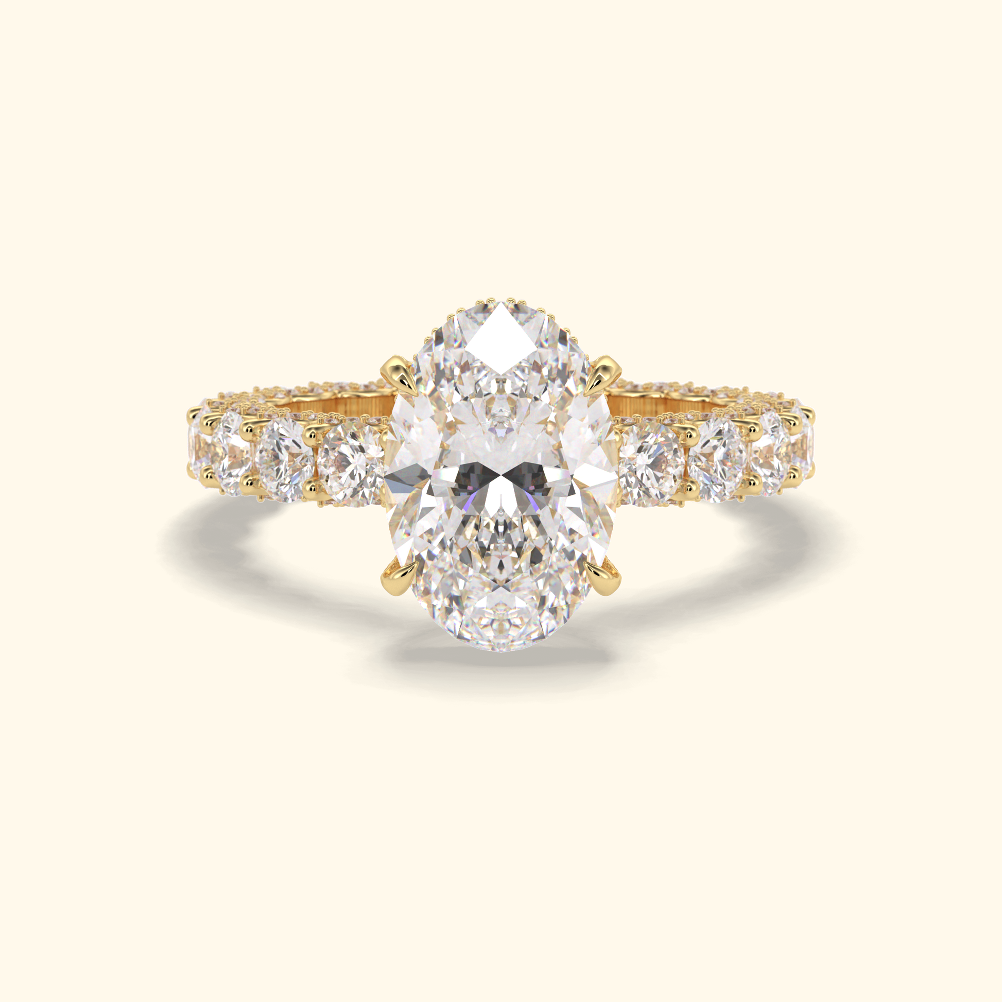 Oval Moissanite Hidden Halo Engagement Ring – 3.09 CT Center Stone With Pave Setting in Solid Gold