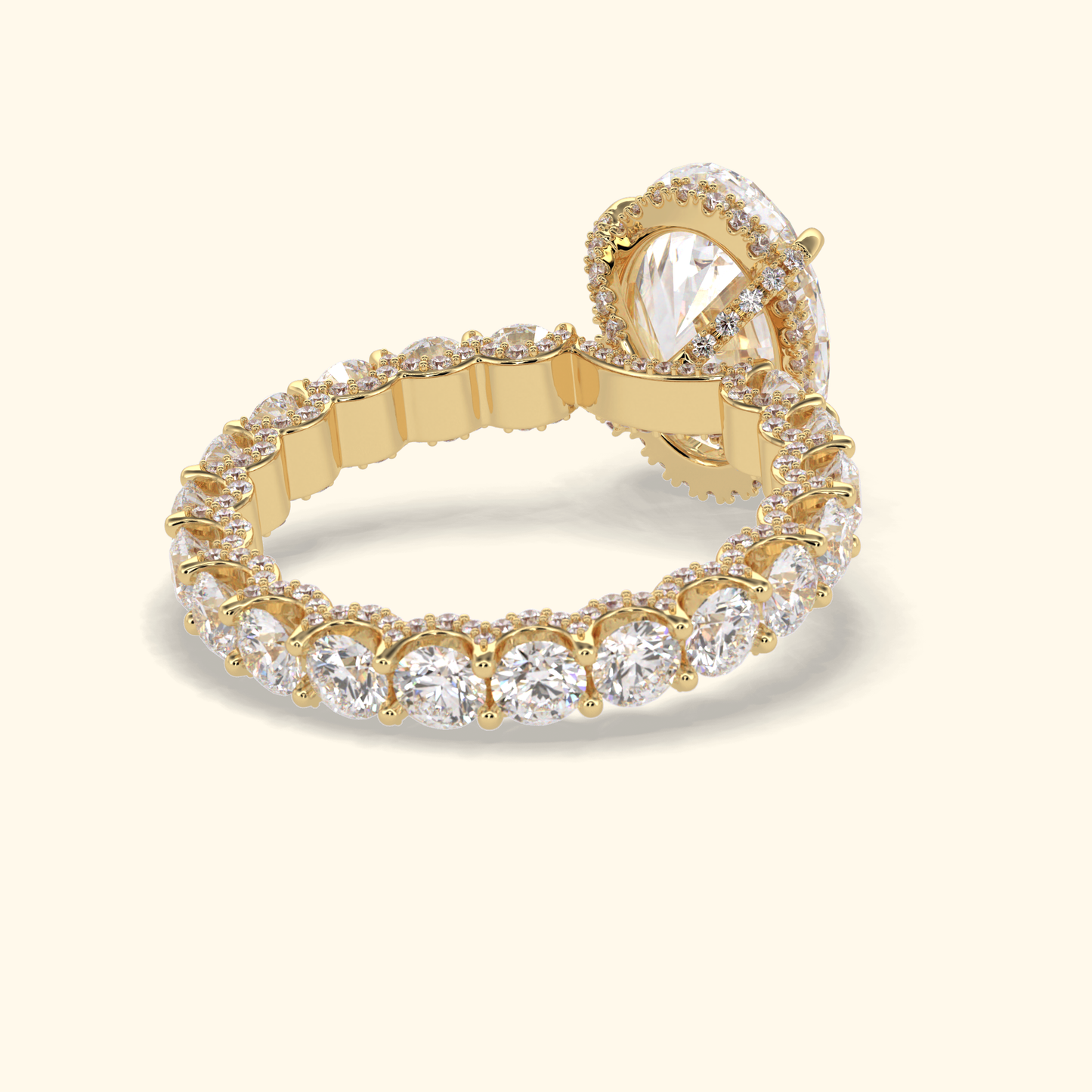 Oval Moissanite Hidden Halo Engagement Ring – 3.09 CT Center Stone With Pave Setting in Solid Gold