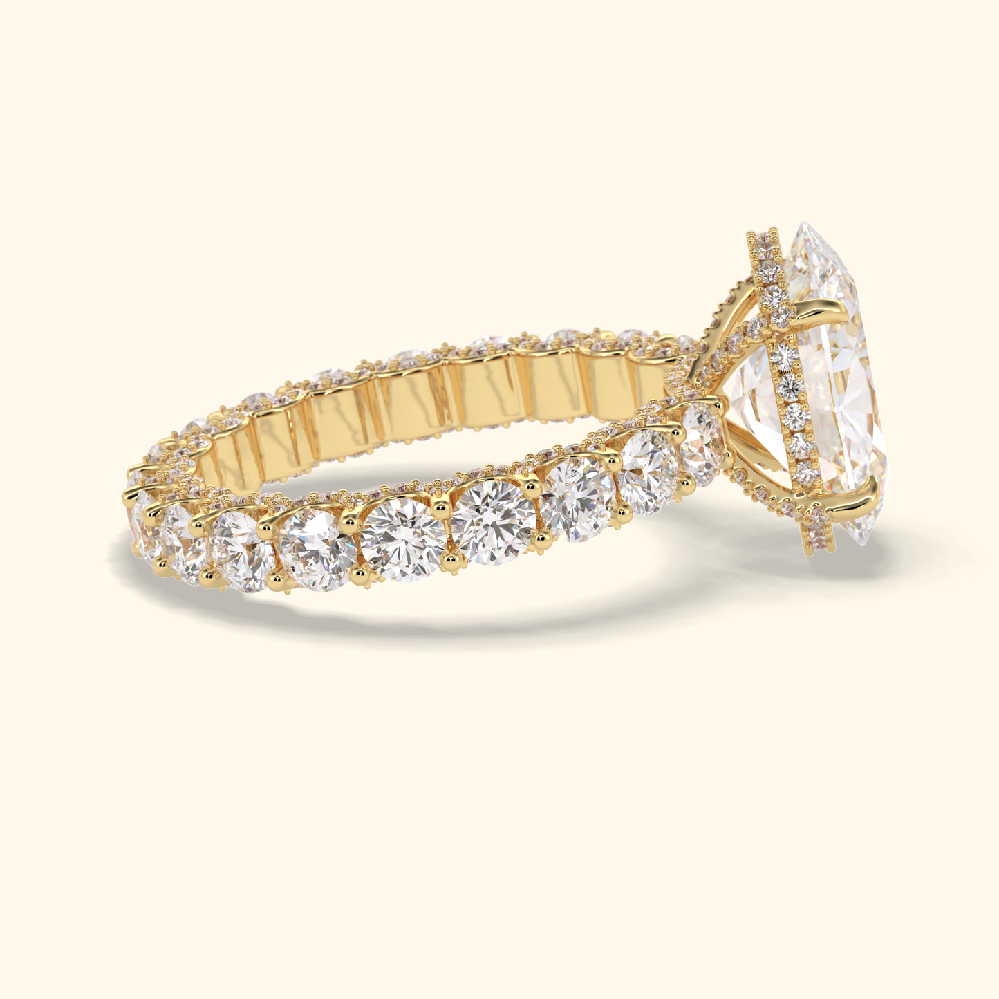 Oval Moissanite Hidden Halo Engagement Ring – 3.09 CT Center Stone With Pave Setting in Solid Gold