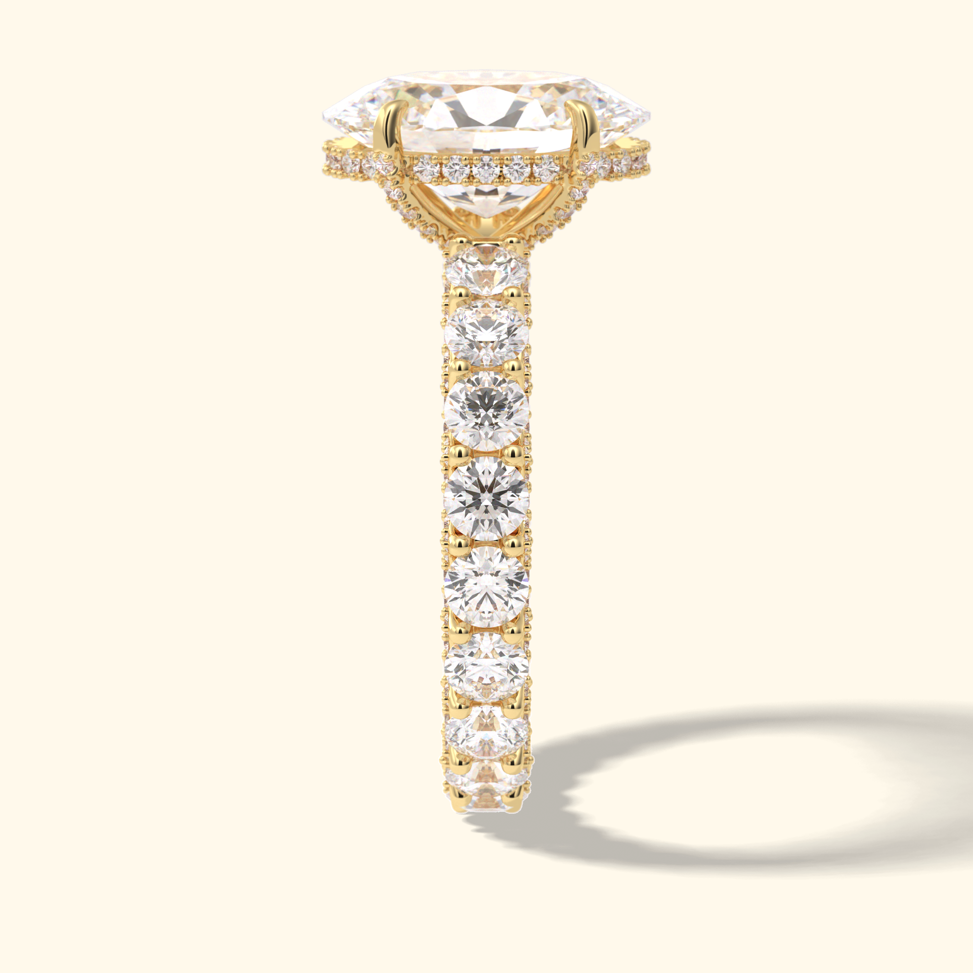 Oval Moissanite Hidden Halo Engagement Ring – 3.09 CT Center Stone With Pave Setting in Solid Gold