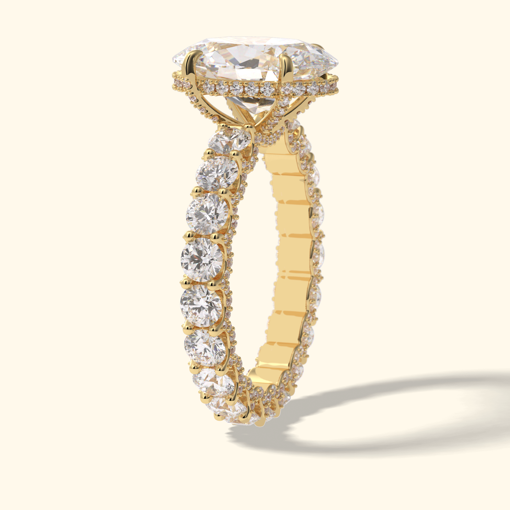 Oval Moissanite Hidden Halo Engagement Ring – 3.09 CT Center Stone With Pave Setting in Solid Gold