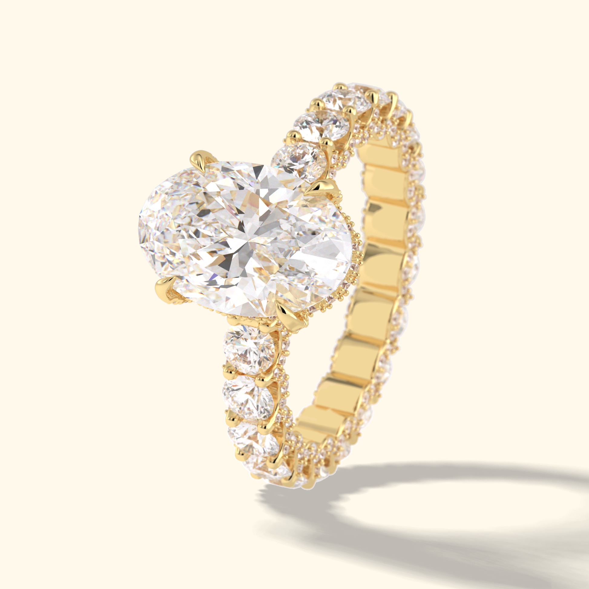 Oval Moissanite Hidden Halo Engagement Ring – 3.09 CT Center Stone With Pave Setting in Solid Gold