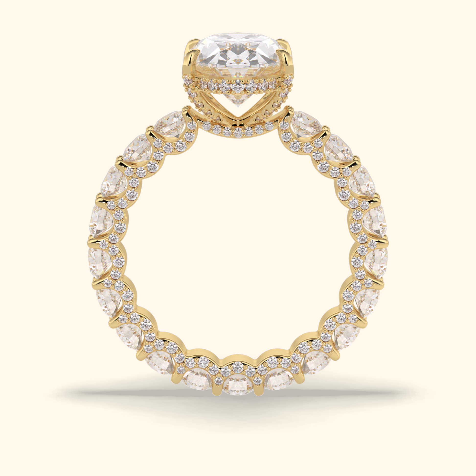 Oval Moissanite Hidden Halo Engagement Ring – 3.09 CT Center Stone With Pave Setting in Solid Gold