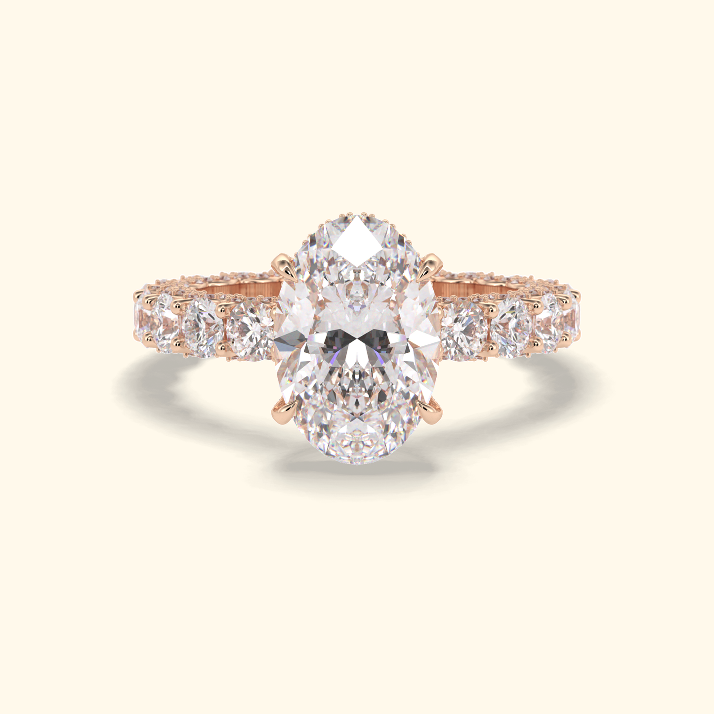 Oval Moissanite Hidden Halo Engagement Ring – 3.09 CT Center Stone With Pave Setting in Solid Gold