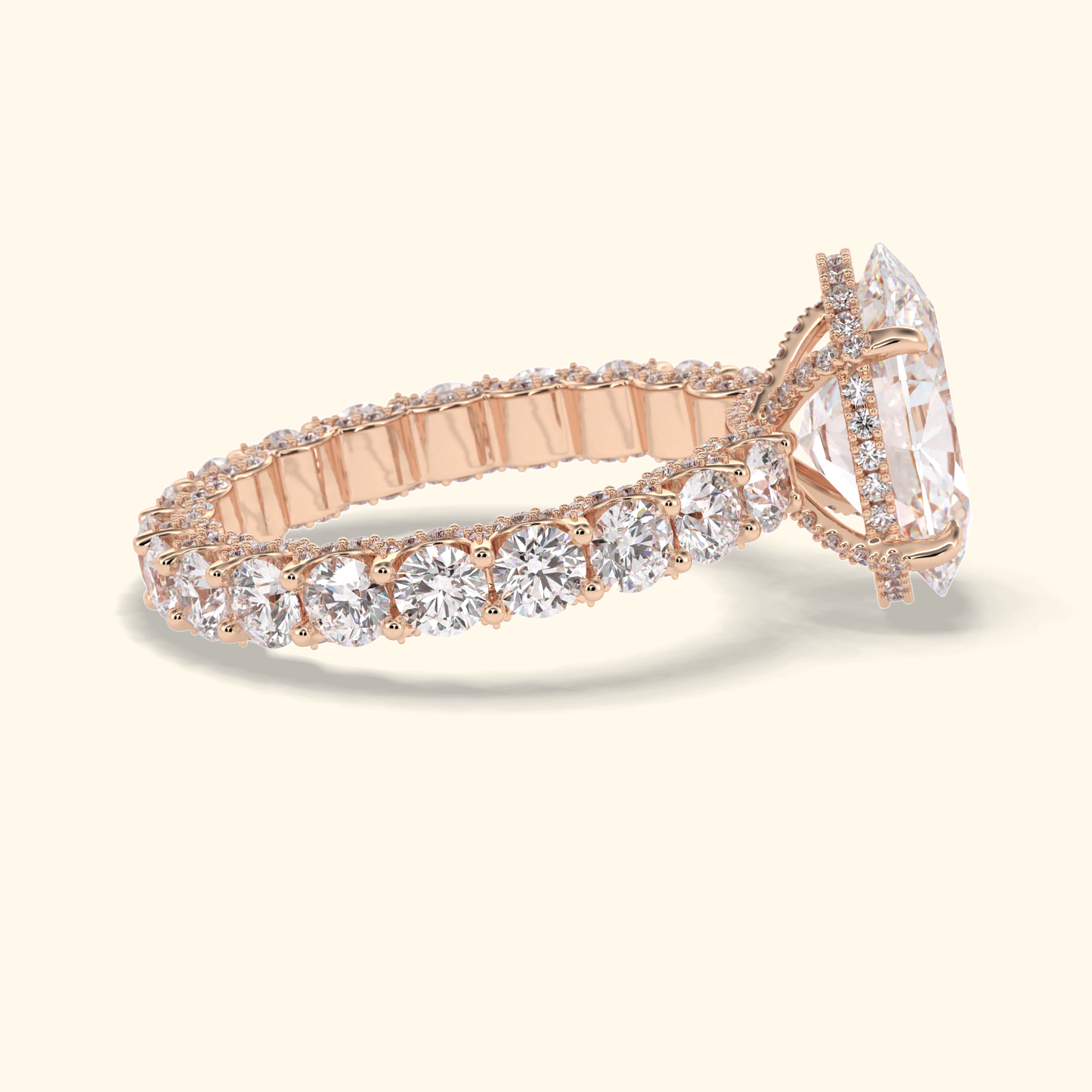 Oval Moissanite Hidden Halo Engagement Ring – 3.09 CT Center Stone With Pave Setting in Solid Gold