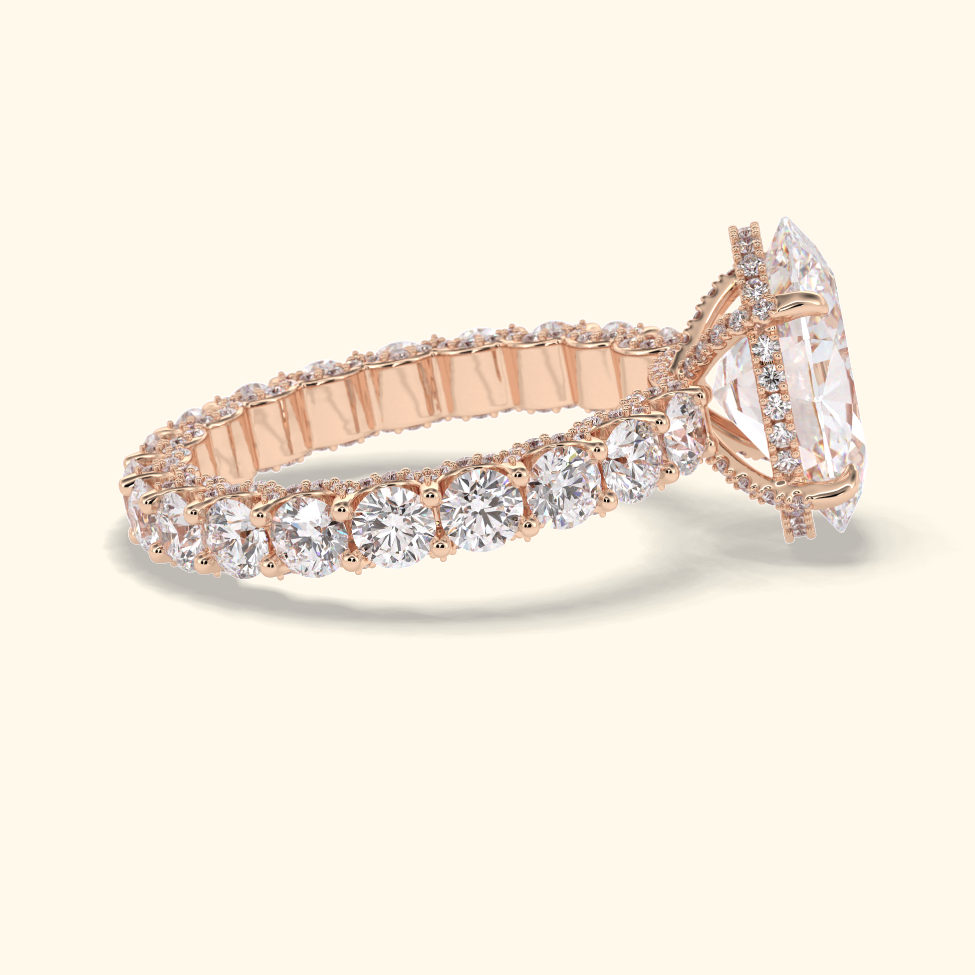 Oval Moissanite Hidden Halo Engagement Ring – 3.09 CT Center Stone With Pave Setting in Solid Gold