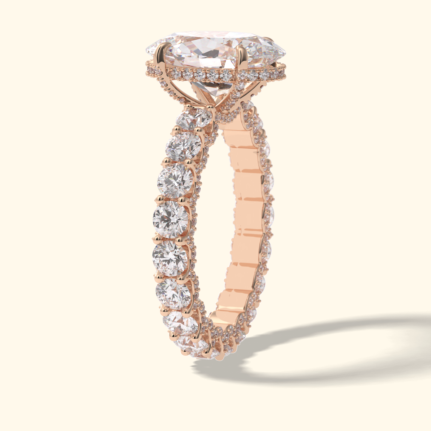 Oval Moissanite Hidden Halo Engagement Ring – 3.09 CT Center Stone With Pave Setting in Solid Gold