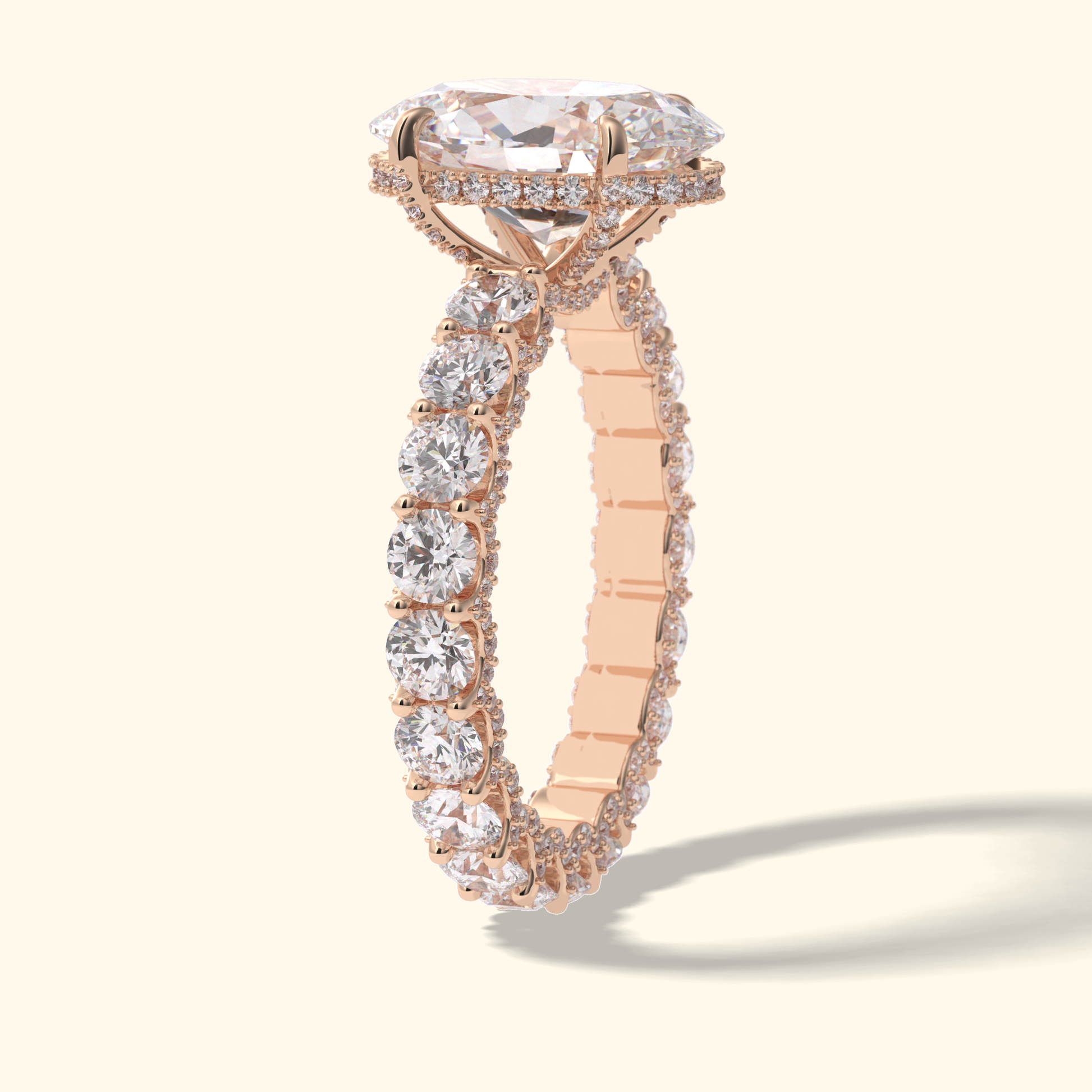 Oval Moissanite Hidden Halo Engagement Ring – 3.09 CT Center Stone With Pave Setting in Solid Gold