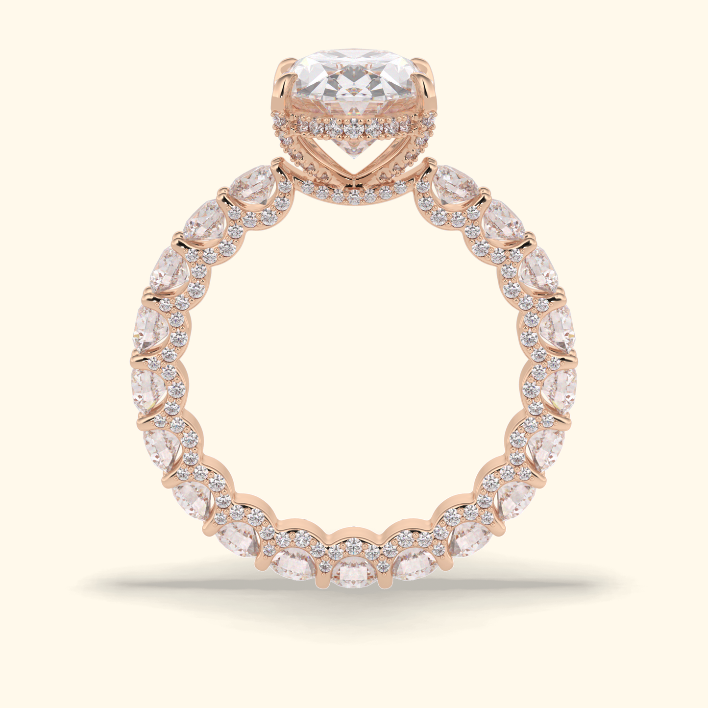 Oval Moissanite Hidden Halo Engagement Ring – 3.09 CT Center Stone With Pave Setting in Solid Gold