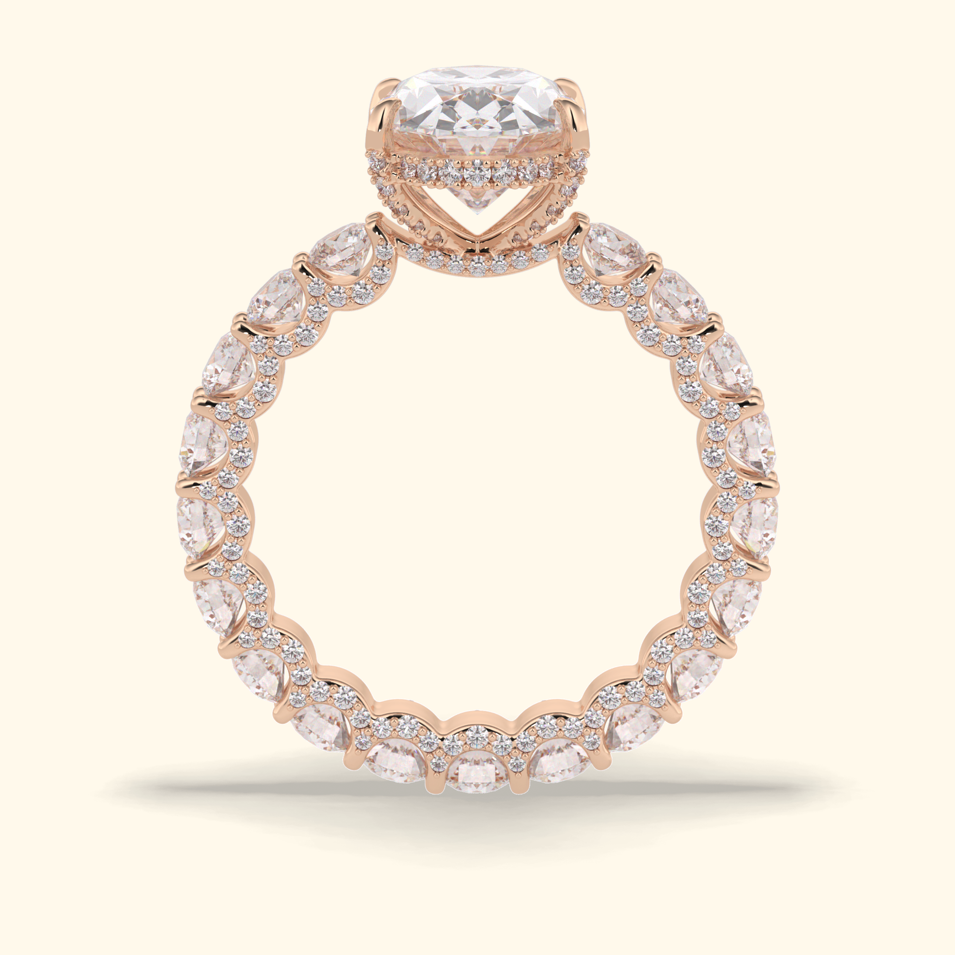 Oval Moissanite Hidden Halo Engagement Ring – 3.09 CT Center Stone With Pave Setting in Solid Gold