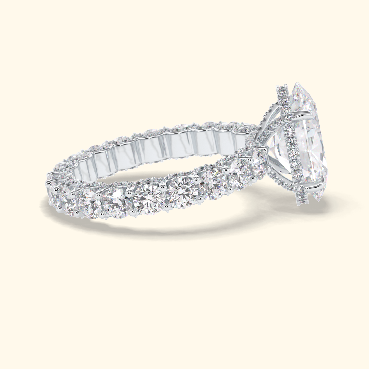 Oval Moissanite Hidden Halo Engagement Ring – 3.09 CT Center Stone With Pave Setting in Solid Gold