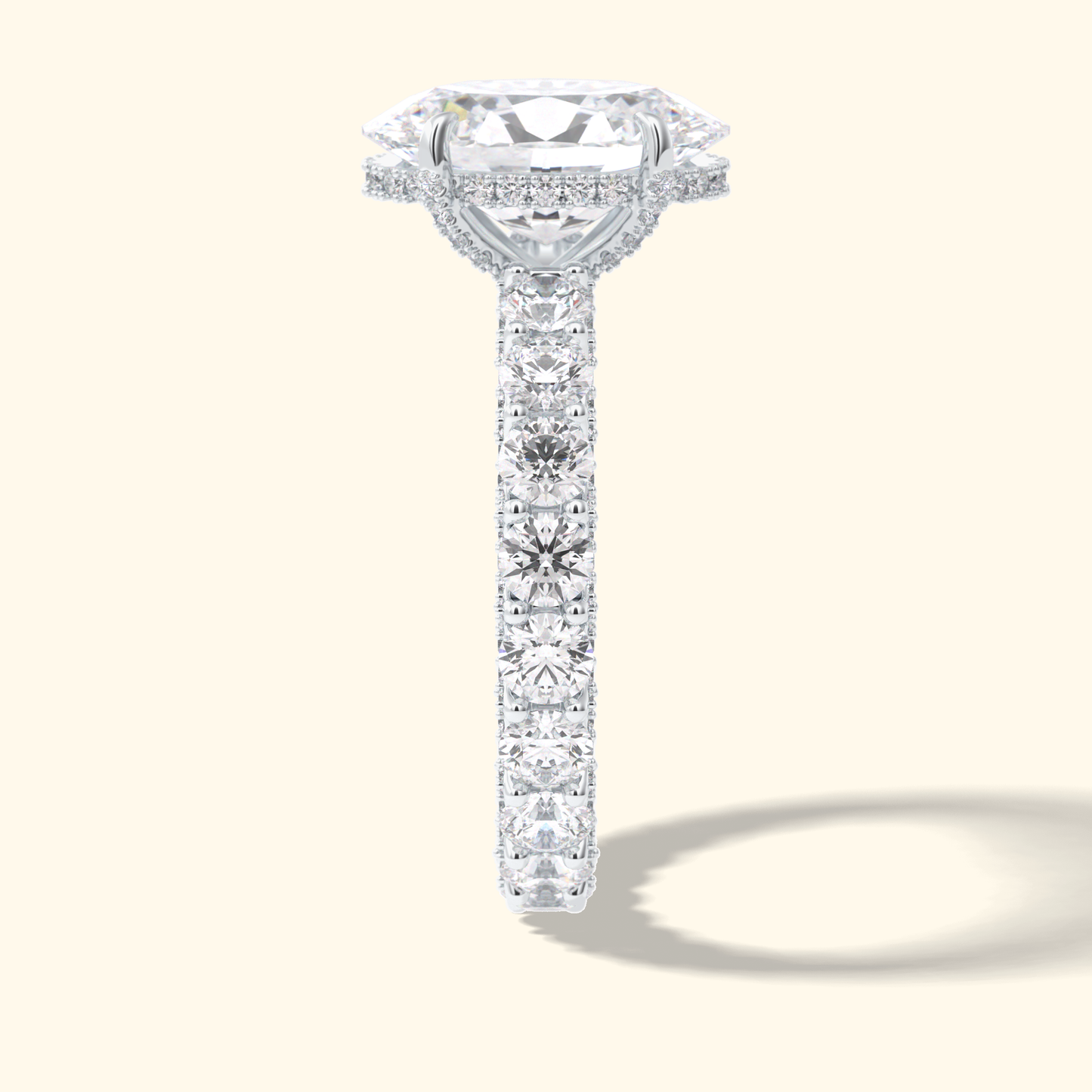 Oval Moissanite Hidden Halo Engagement Ring – 3.09 CT Center Stone With Pave Setting in Solid Gold