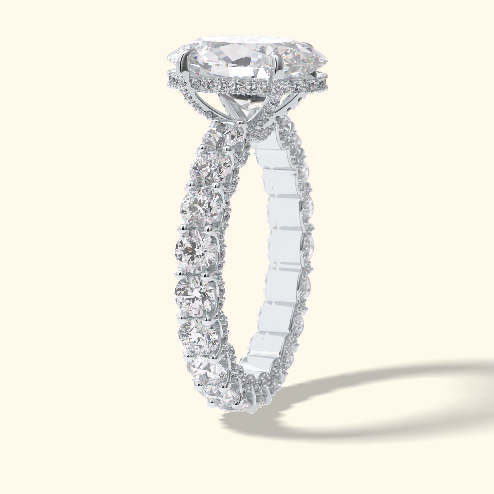 Oval Moissanite Hidden Halo Engagement Ring – 3.09 CT Center Stone With Pave Setting in Solid Gold