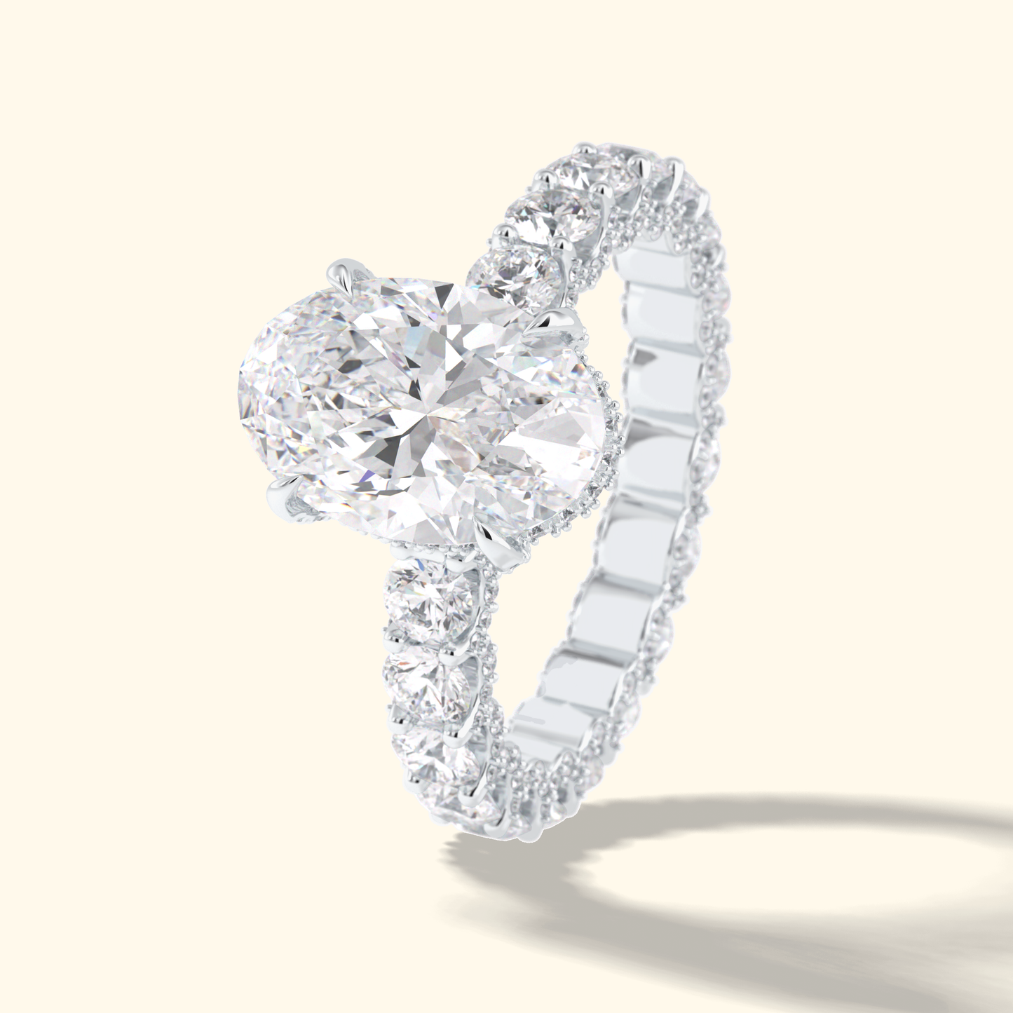 Oval Moissanite Hidden Halo Engagement Ring – 3.09 CT Center Stone With Pave Setting in Solid Gold