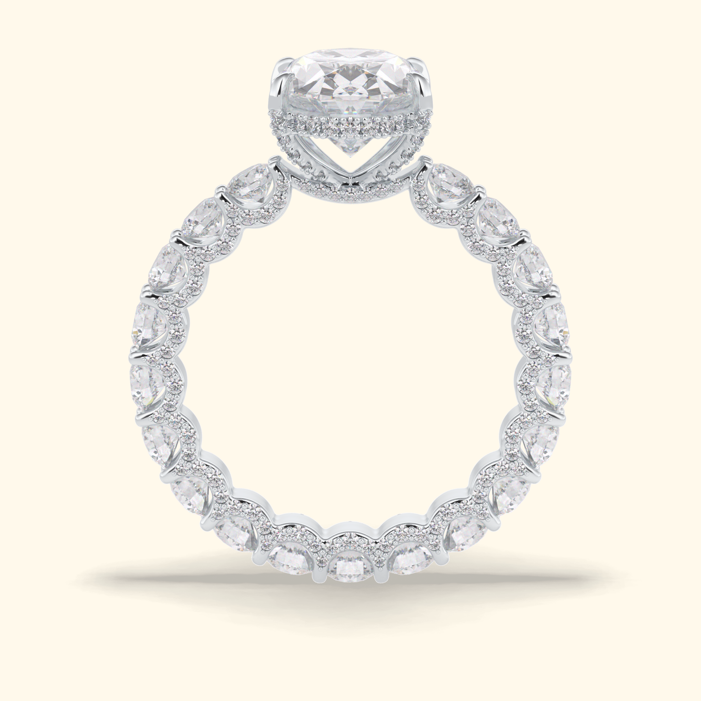 Oval Moissanite Hidden Halo Engagement Ring – 3.09 CT Center Stone With Pave Setting in Solid Gold