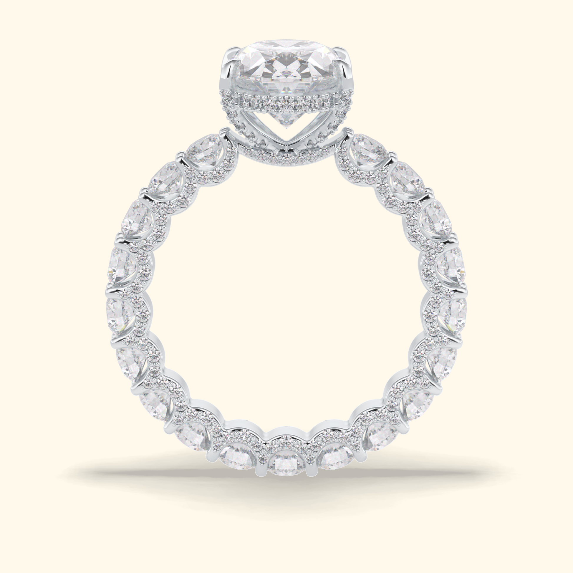 Oval Moissanite Hidden Halo Engagement Ring – 3.09 CT Center Stone With Pave Setting in Solid Gold