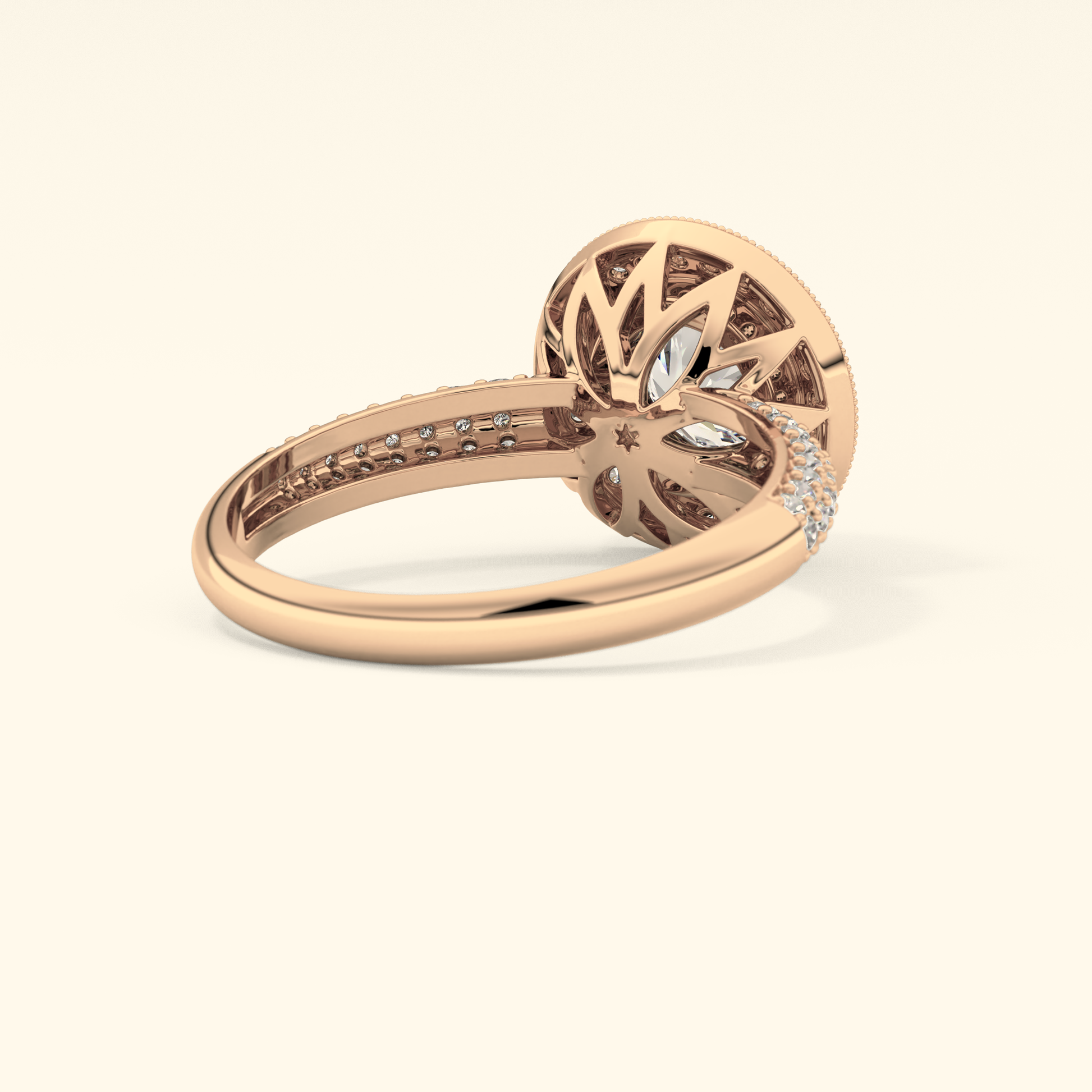 Round Moissanite Halo Engagement Ring – 0.09 CT Center Stone with Pave Band in Solid Gold