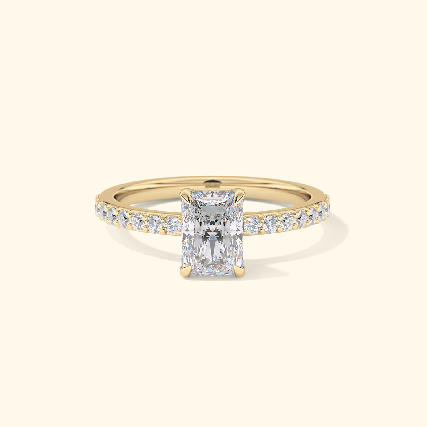Radiant Moissanite Engagement Ring – 1.21 CT Center Stone with Pave Band in Solid Gold