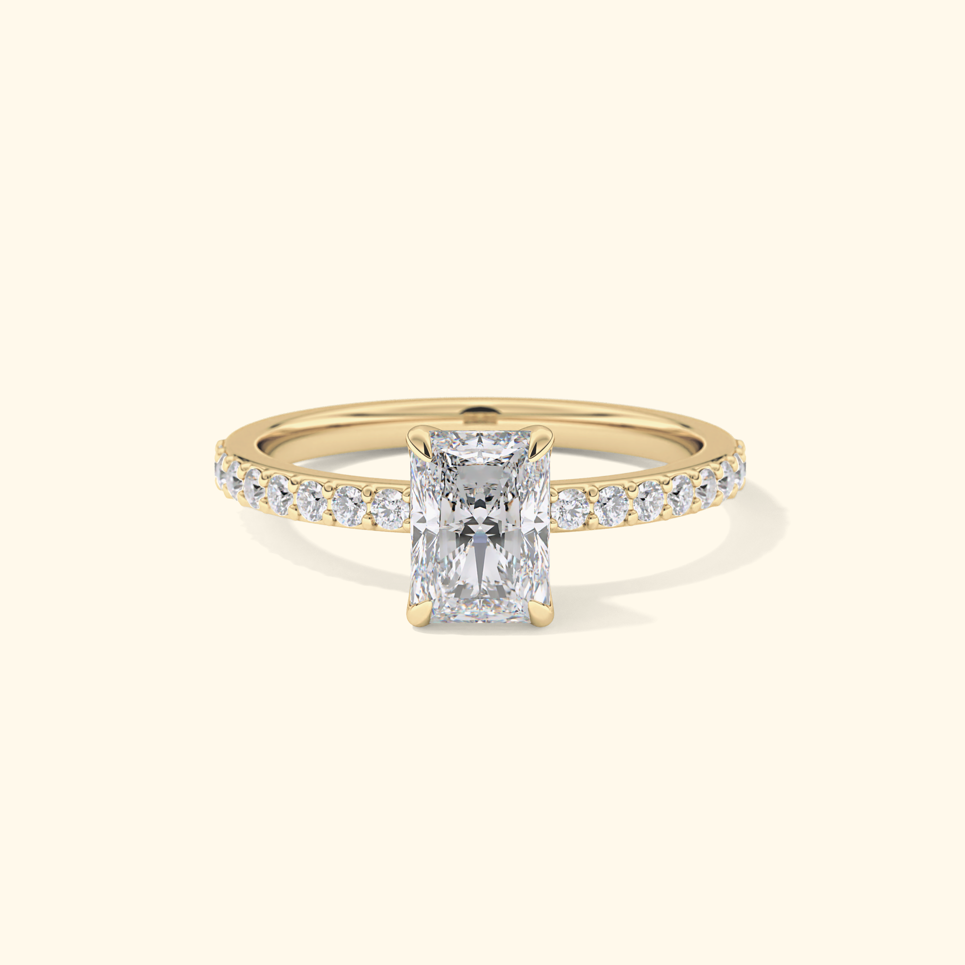 Radiant Moissanite Engagement Ring – 1.21 CT Center Stone with Pave Band in Solid Gold