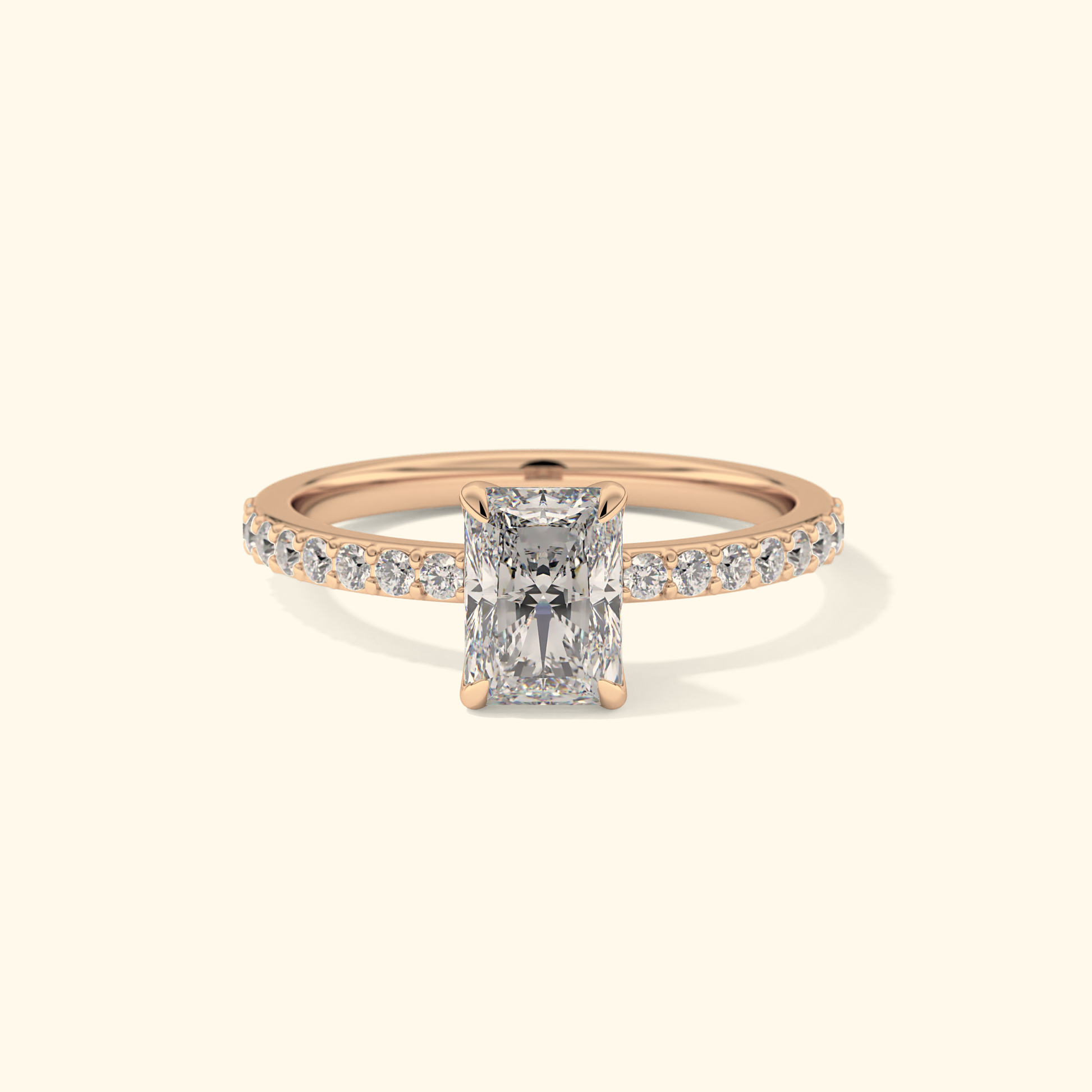 Radiant Moissanite Engagement Ring – 1.21 CT Center Stone with Pave Band in Solid Gold