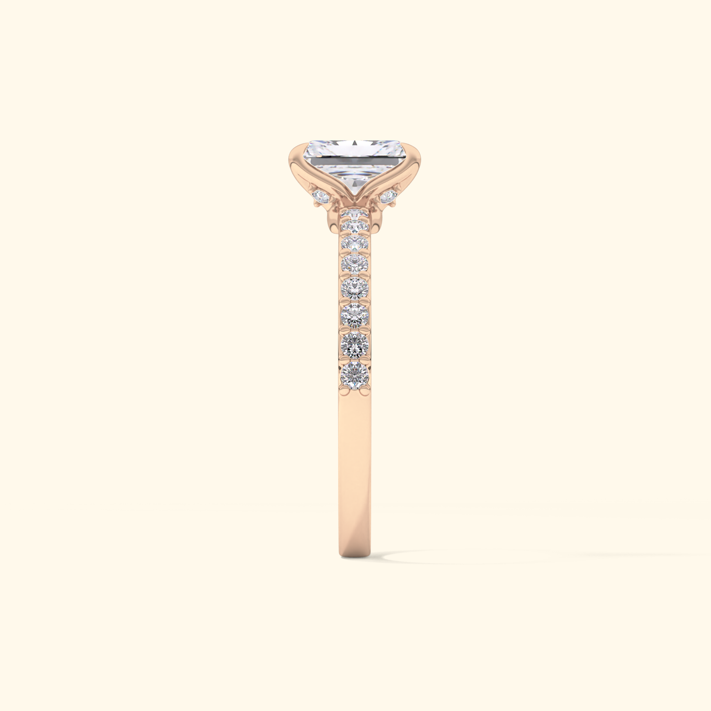 Radiant Moissanite Engagement Ring – 1.21 CT Center Stone with Pave Band in Solid Gold