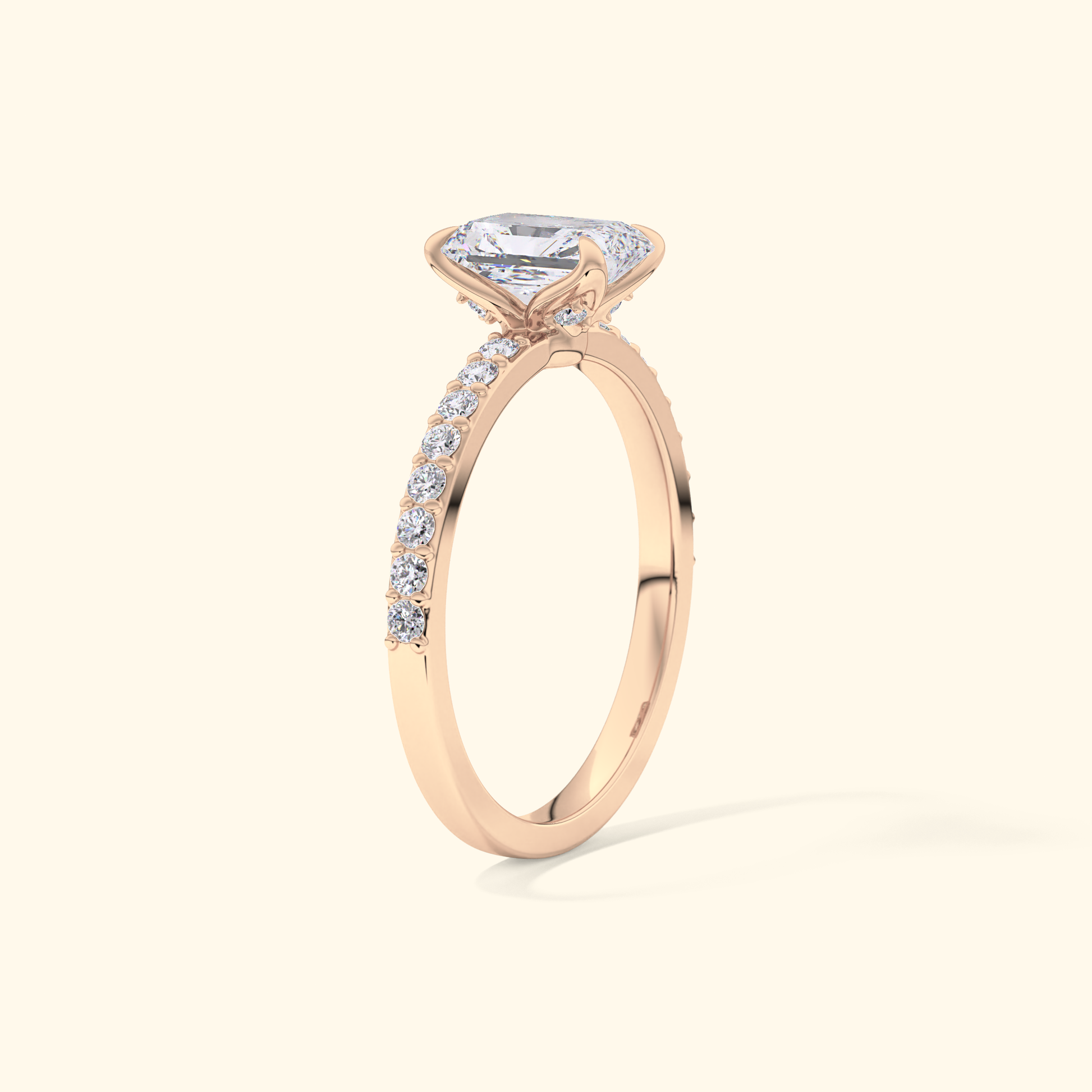 Radiant Moissanite Engagement Ring – 1.21 CT Center Stone with Pave Band in Solid Gold