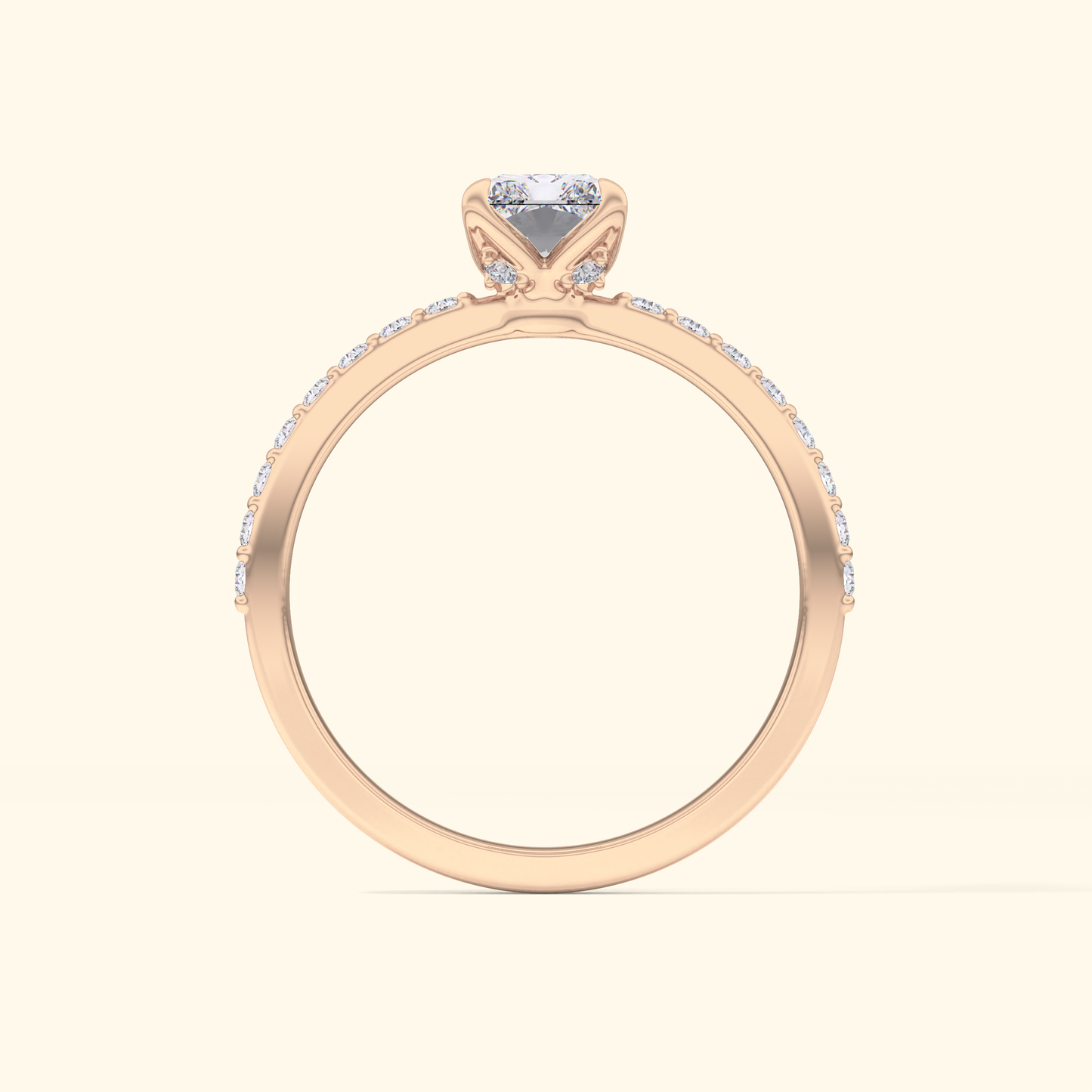 Radiant Moissanite Engagement Ring – 1.21 CT Center Stone with Pave Band in Solid Gold