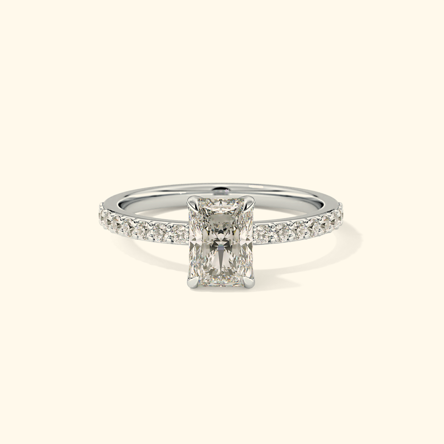 Radiant Moissanite Engagement Ring – 1.21 CT Center Stone with Pave Band in Solid Gold