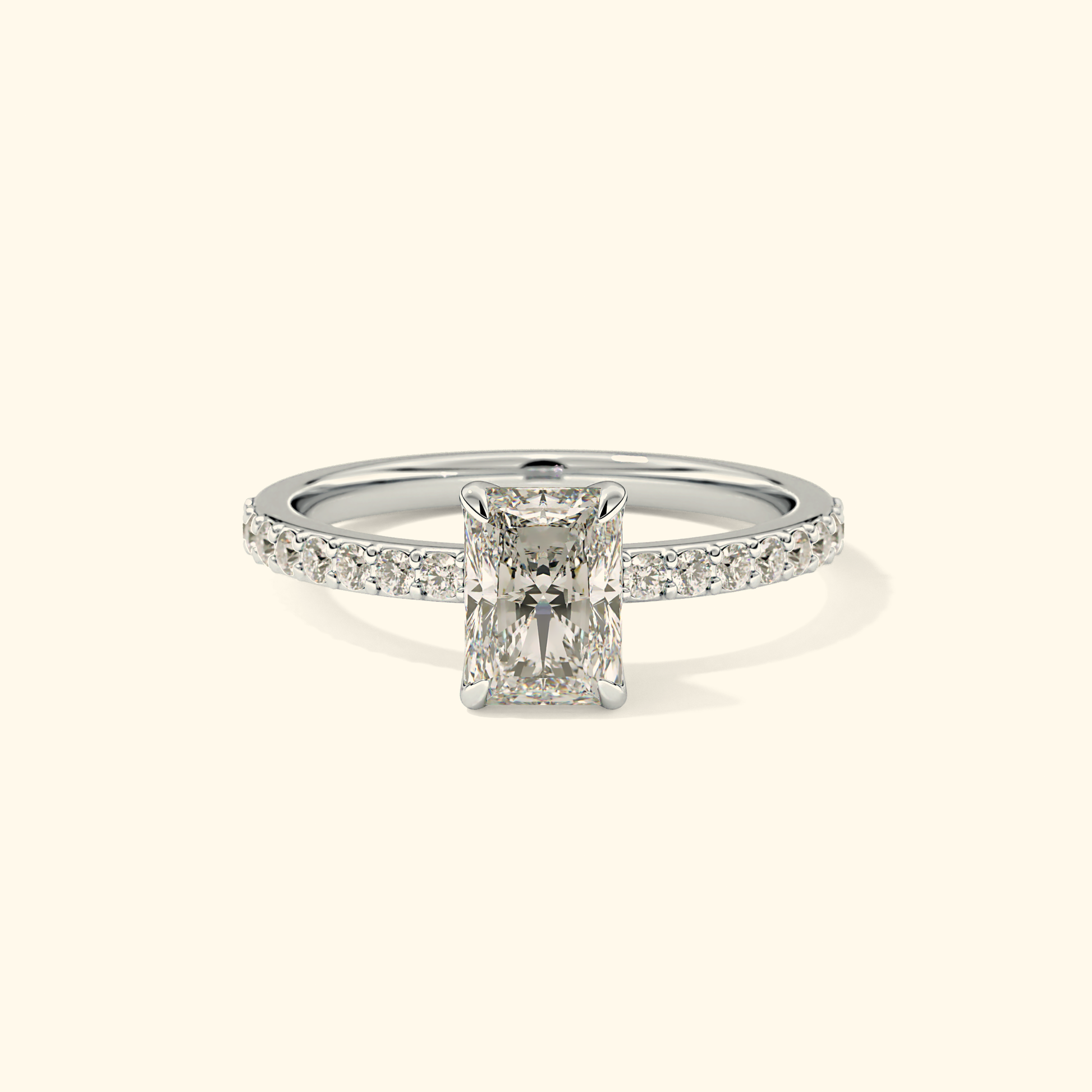 Radiant Moissanite Engagement Ring – 1.21 CT Center Stone with Pave Band in Solid Gold
