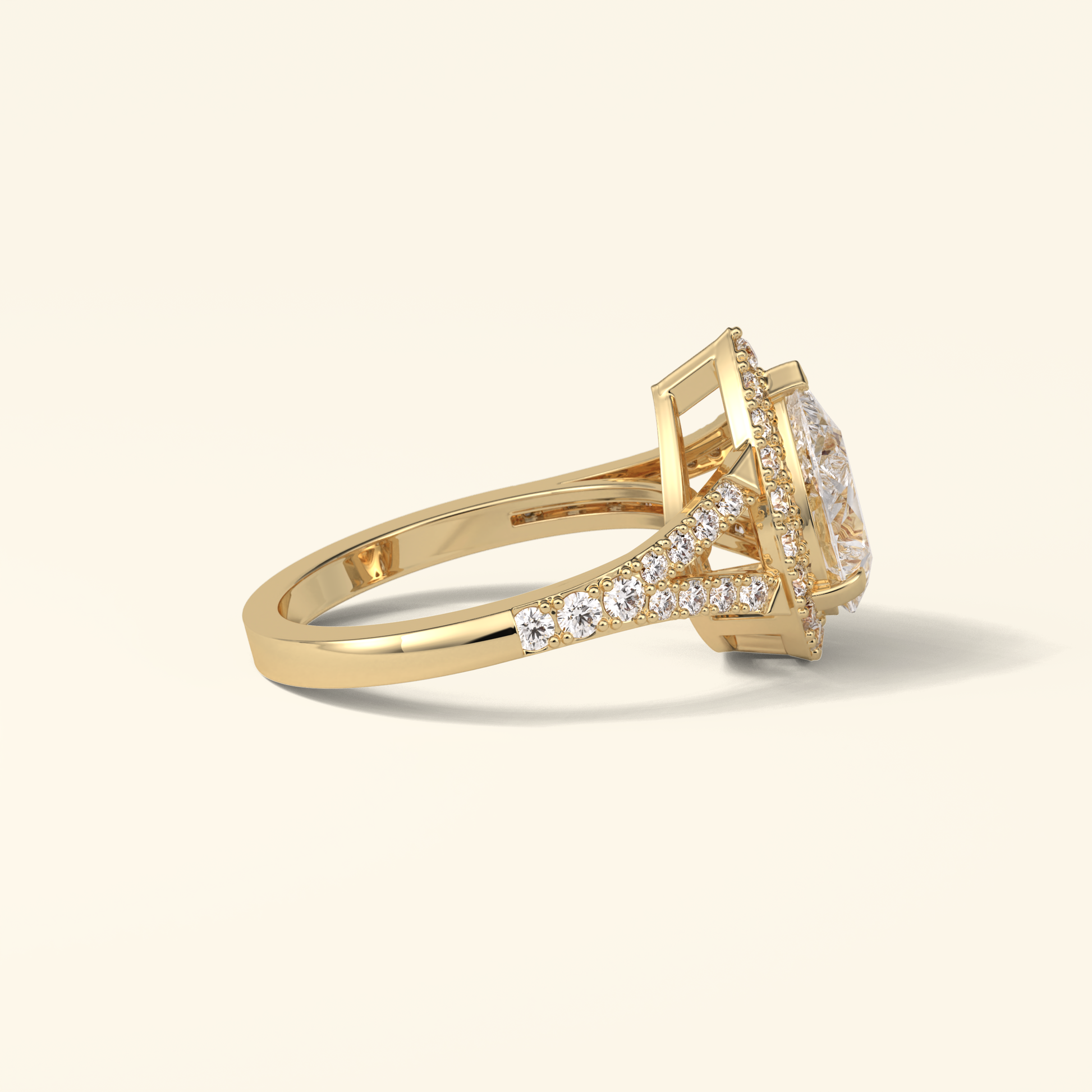 Pear Moissanite Halo Engagement Ring – 3.1 CT Center Stone with Split Shank Band in Solid Gold