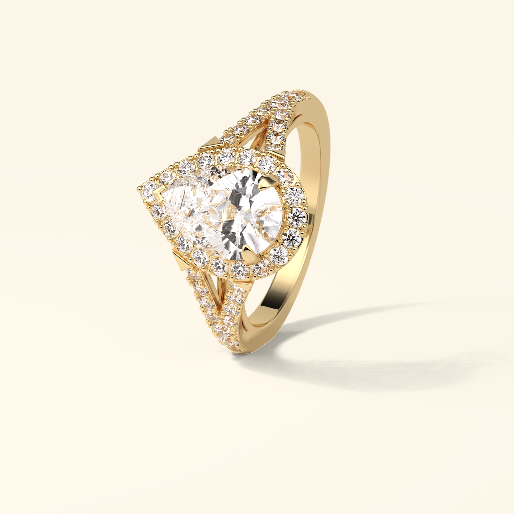 Pear Moissanite Halo Engagement Ring – 3.1 CT Center Stone with Split Shank Band in Solid Gold